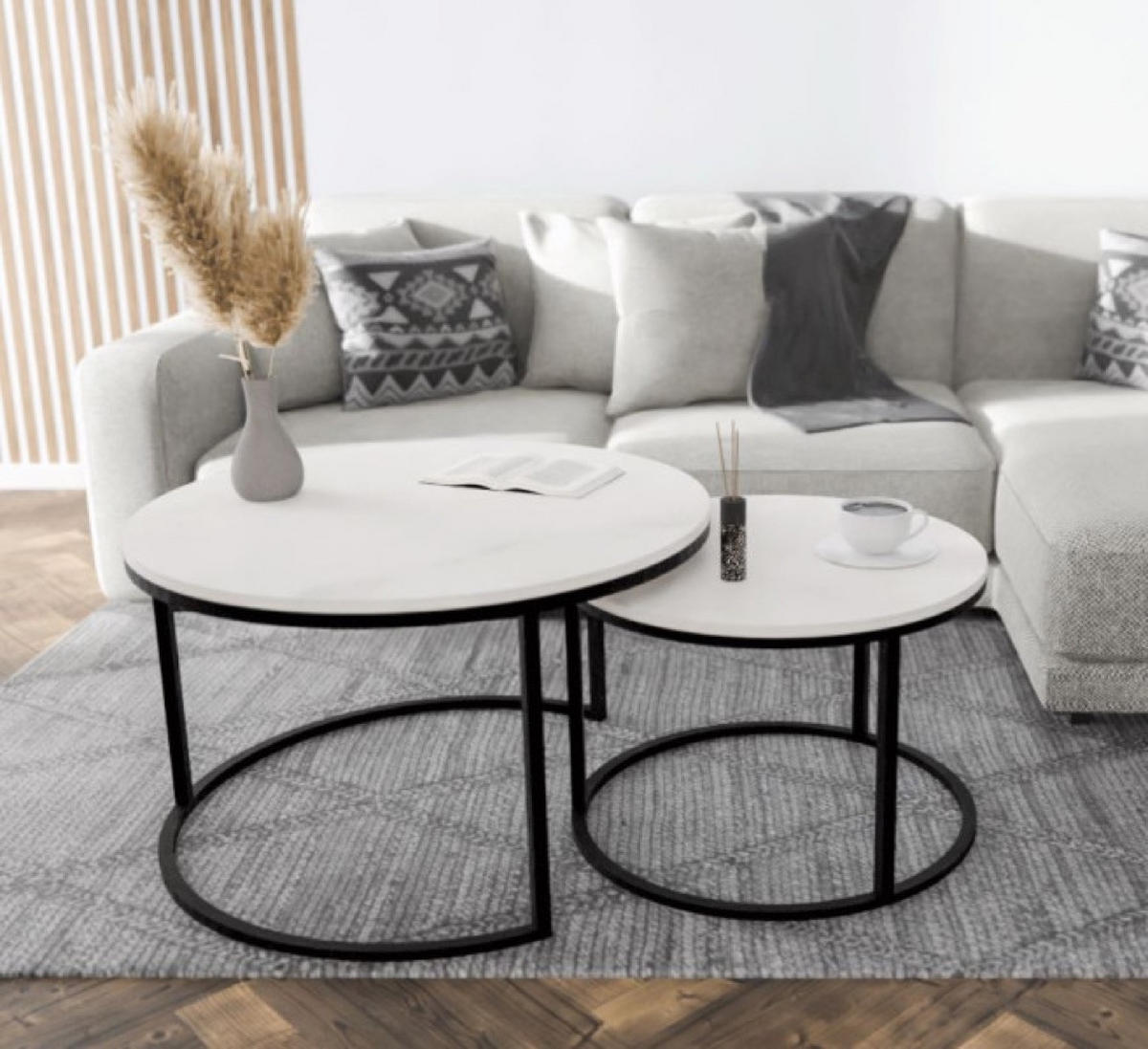 TISCH Schwarz Marmur Bianco Rund 2in1 Mit Metallgestell - Multicolor, Holzwerkstoff (1/1/48.42cm) - Sepro Meble