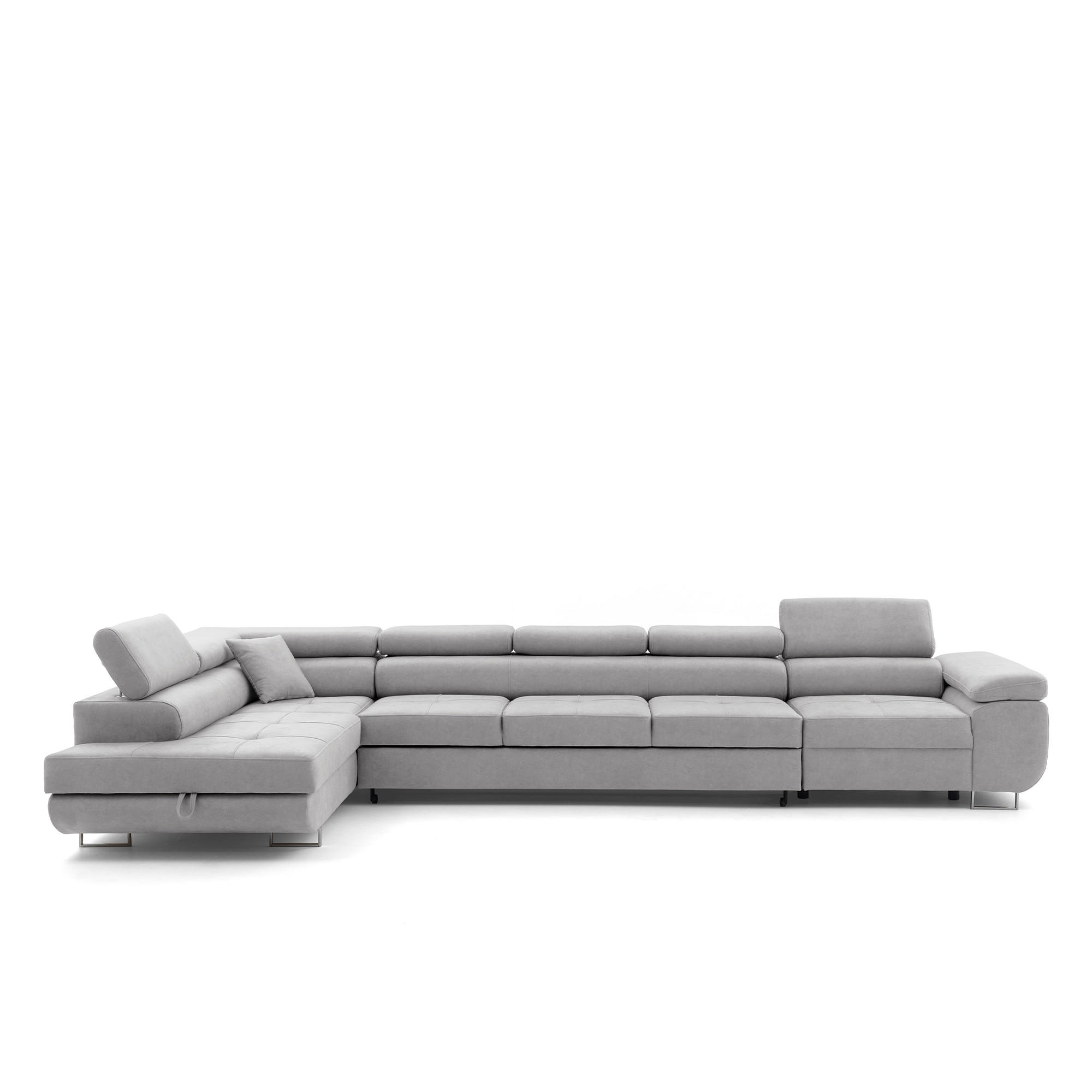 ECKSOFA WILD XXL Links mit Schlaffunktion 125x240 Velours Hellgrau - Silberfarben/Hellgrau, Holz/Textil (400/200cm) - Muffo