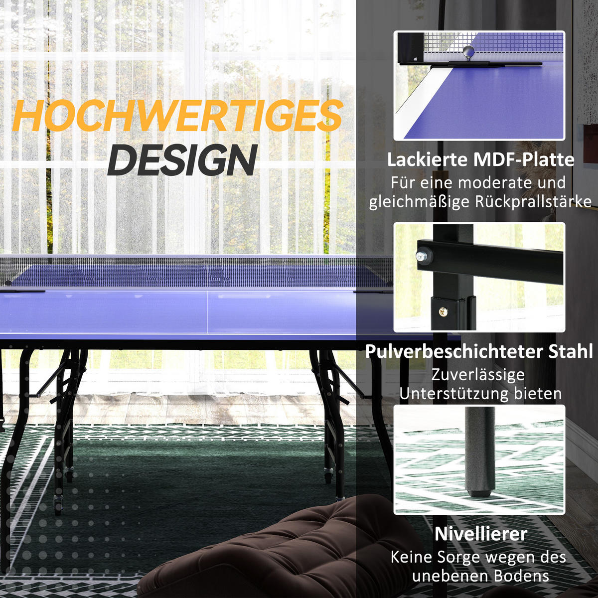 TISCHTENNISPLATTE MDF Stahl Blau - Blau, Holzwerkstoff (274/152.5/76cm) - SPORTNOW