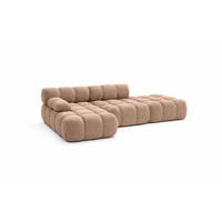 ECKSOFA L-Form Modular Mit Hocker, Veloursstoff Salvador, Dunkelbeige, Links, Selia - Beige, Holz (285/160cm) - Kaiser Möbel