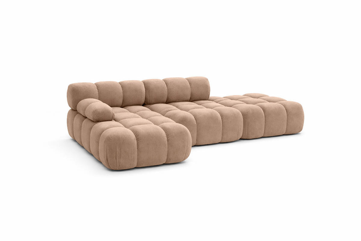 ECKSOFA L-Form Modular Mit Hocker, Veloursstoff Salvador, Dunkelbeige, Links, Selia - Beige, Holz (285/160cm) - Kaiser Möbel