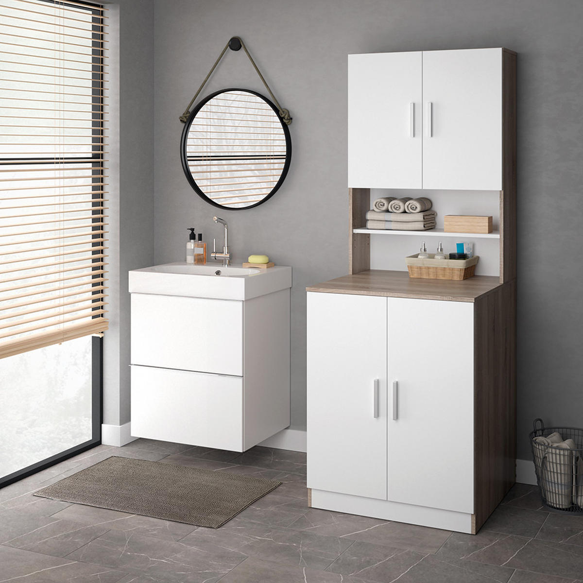 WASCHMASCHINENSCHRANK Liana Sonoma 70.5 x 190.5 cm - Weiß/Sonoma Eiche, Holzwerkstoff (70.5/190.5/70cm) - Vicco