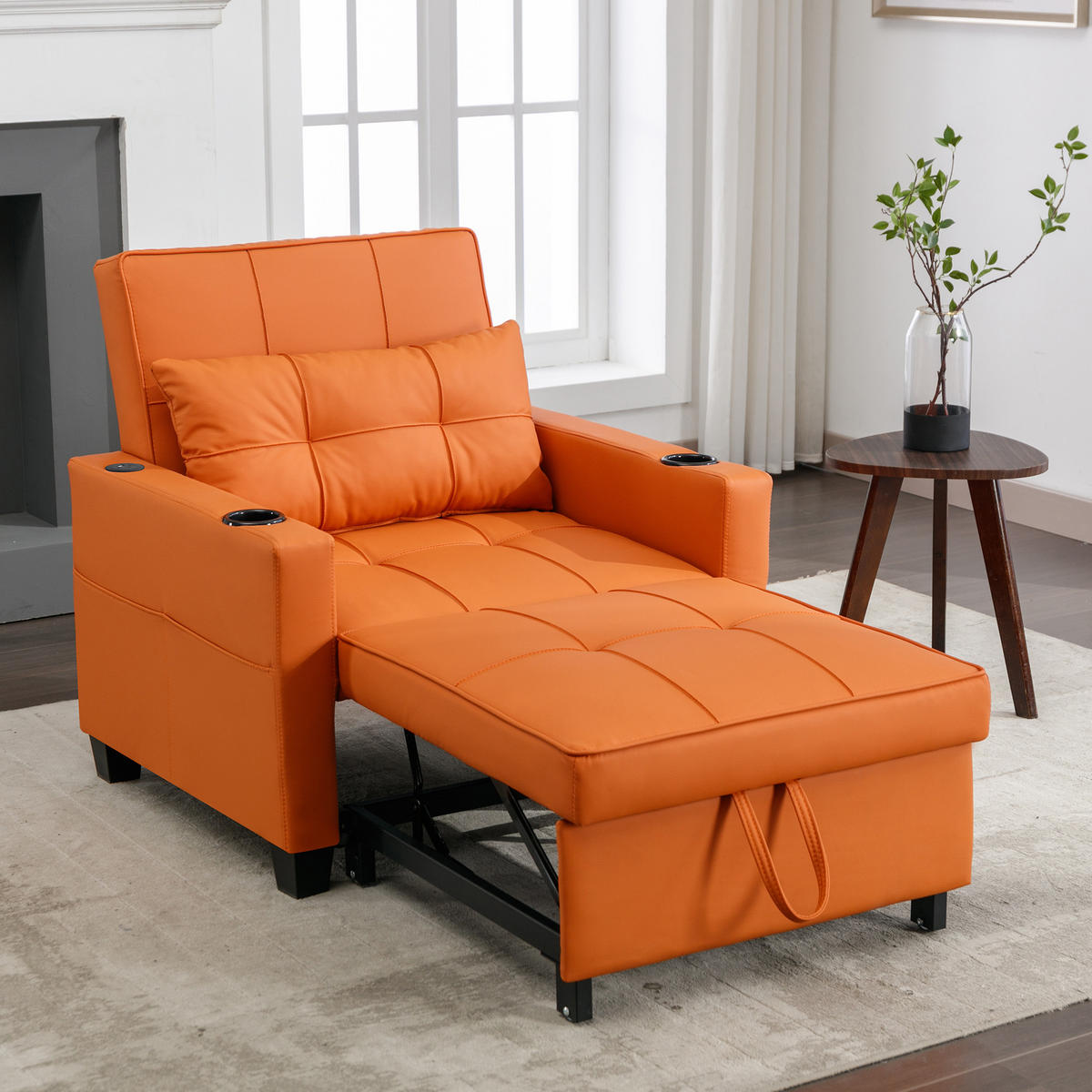 SCHLAFSESSEL DE-35007 3-in-1 mit USB und Getränkehaltern Orange - Orange, Metall (87/84/74cm) - ComfortXL