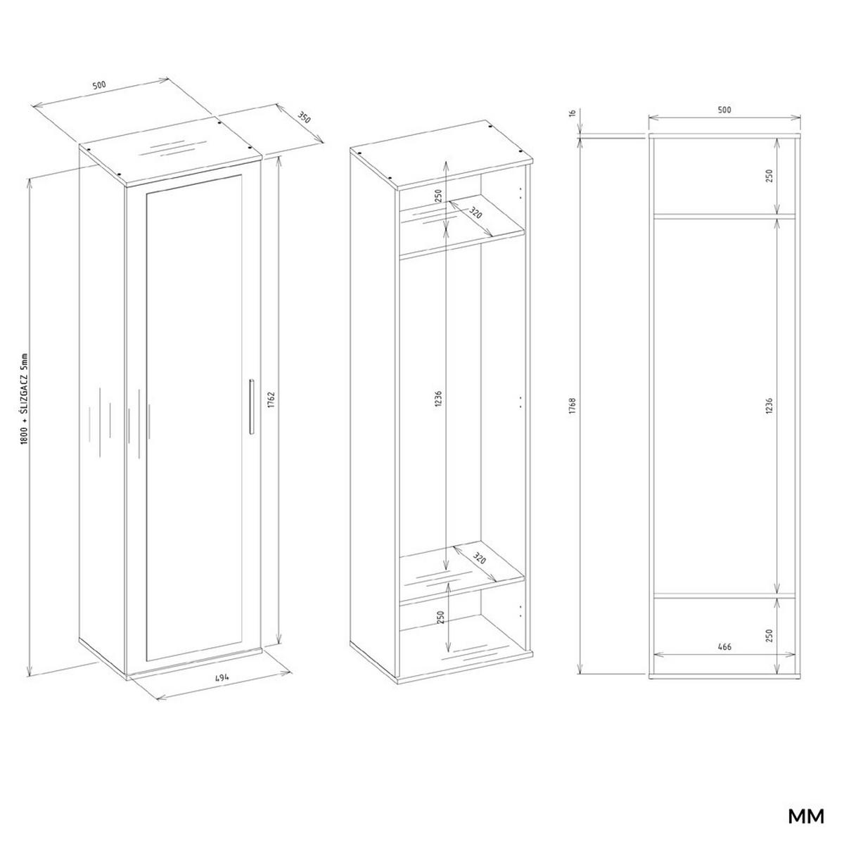 GARDEROBENSCHRANK Anthrazit, Artisan 50/180/35 - Anthrazit, Holzwerkstoff (50/180/35cm) - RAUMHIRSCH FURNITURE