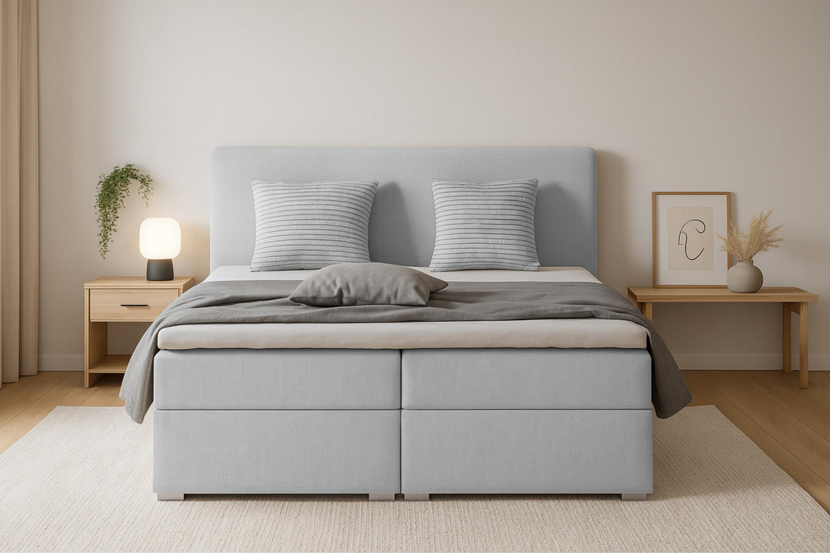 BOXBETT BELLO 200x200 in Velour Hellgrau H3 - Hellgrau, Holz/Holzwerkstoff (200/200cm) - Deine Möbel 24