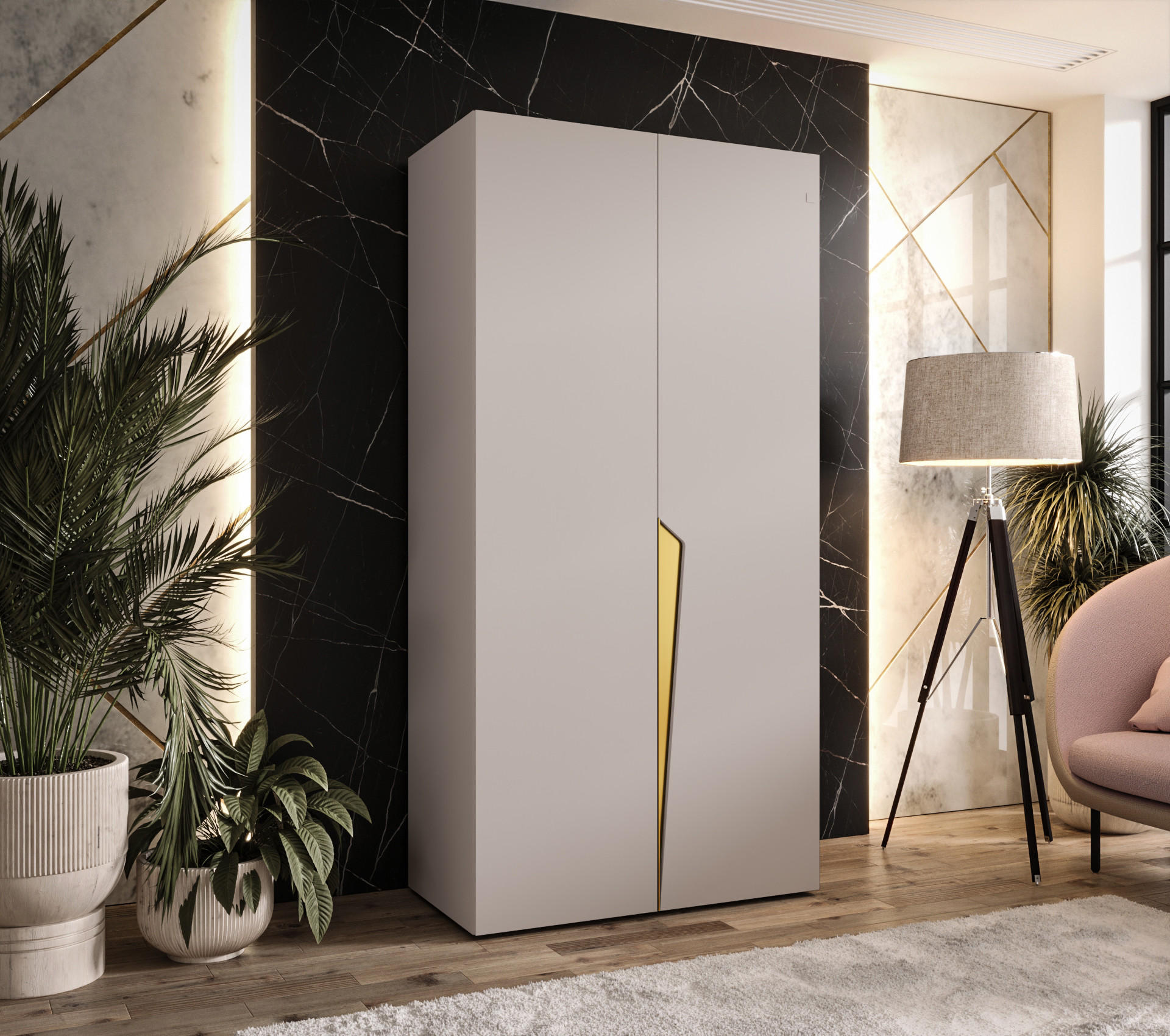 DREHTÜRENSCHRANK 202/100/52 2-türig - Beige/Goldfarben, Holz/Metall (100/202/52cm) - Abiks Möbel