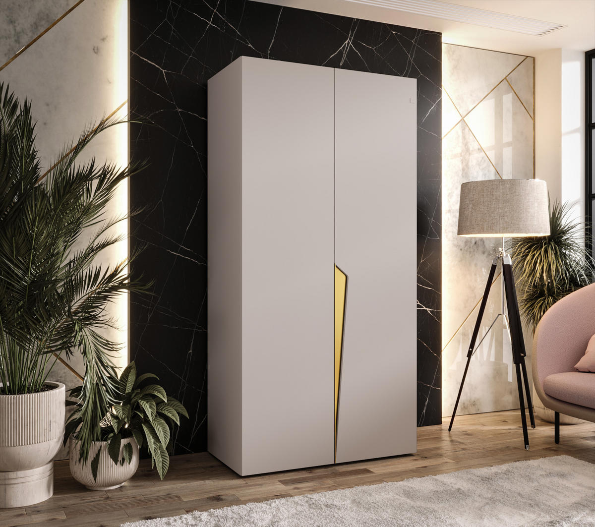 DREHTÜRENSCHRANK 202/100/52 2-türig - Beige/Goldfarben, Holz/Metall (100/202/52cm) - Abiks Möbel