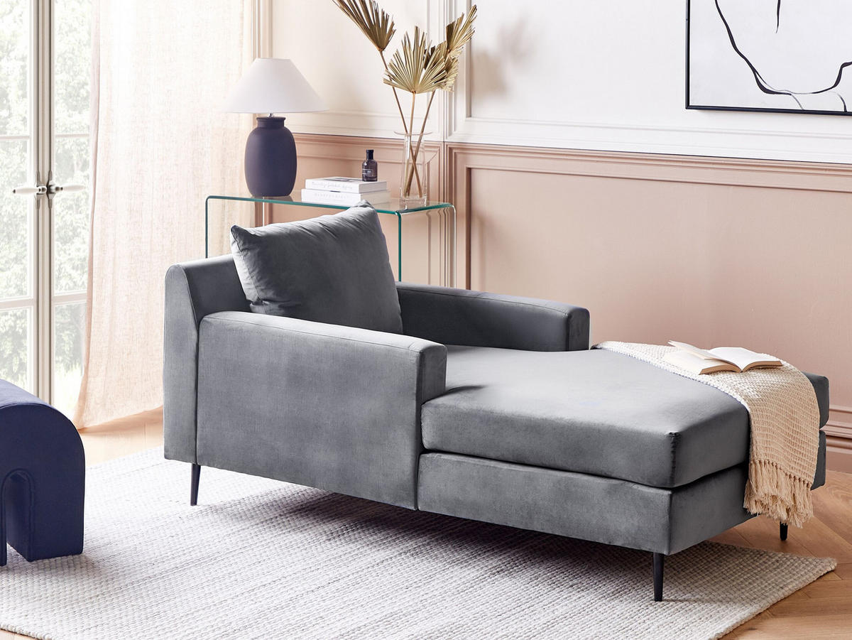 CHAISELONGUE Samtstoff grau/schwarz Gueret - Schwarz/Grau, Textil (88/73/165cm) - Beliani