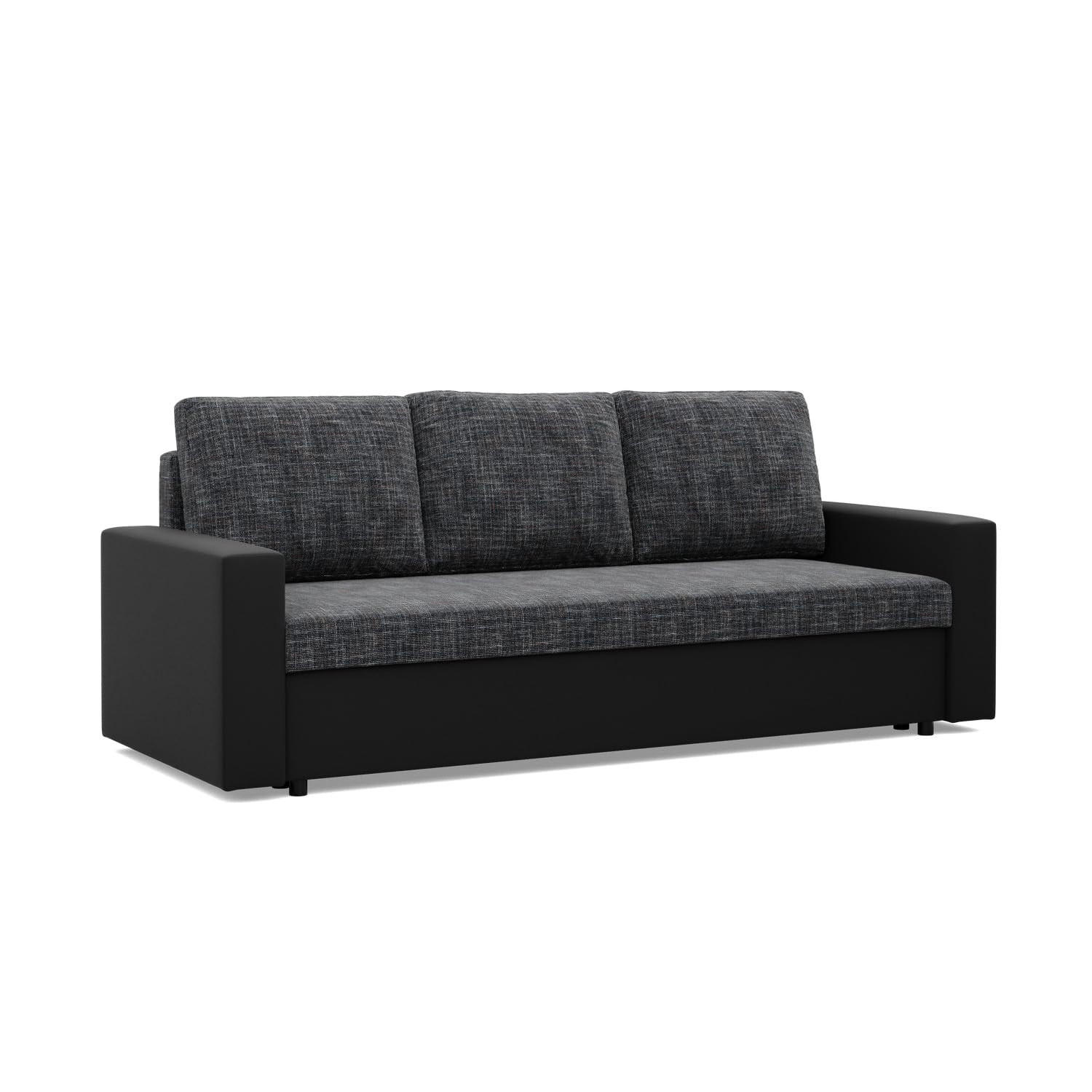 SOFA 3-SITZER MIT SCHLAFFUNKTION LUNA, Schwarz + Schwarz - Schwarz, Textil (220/92/92cm)