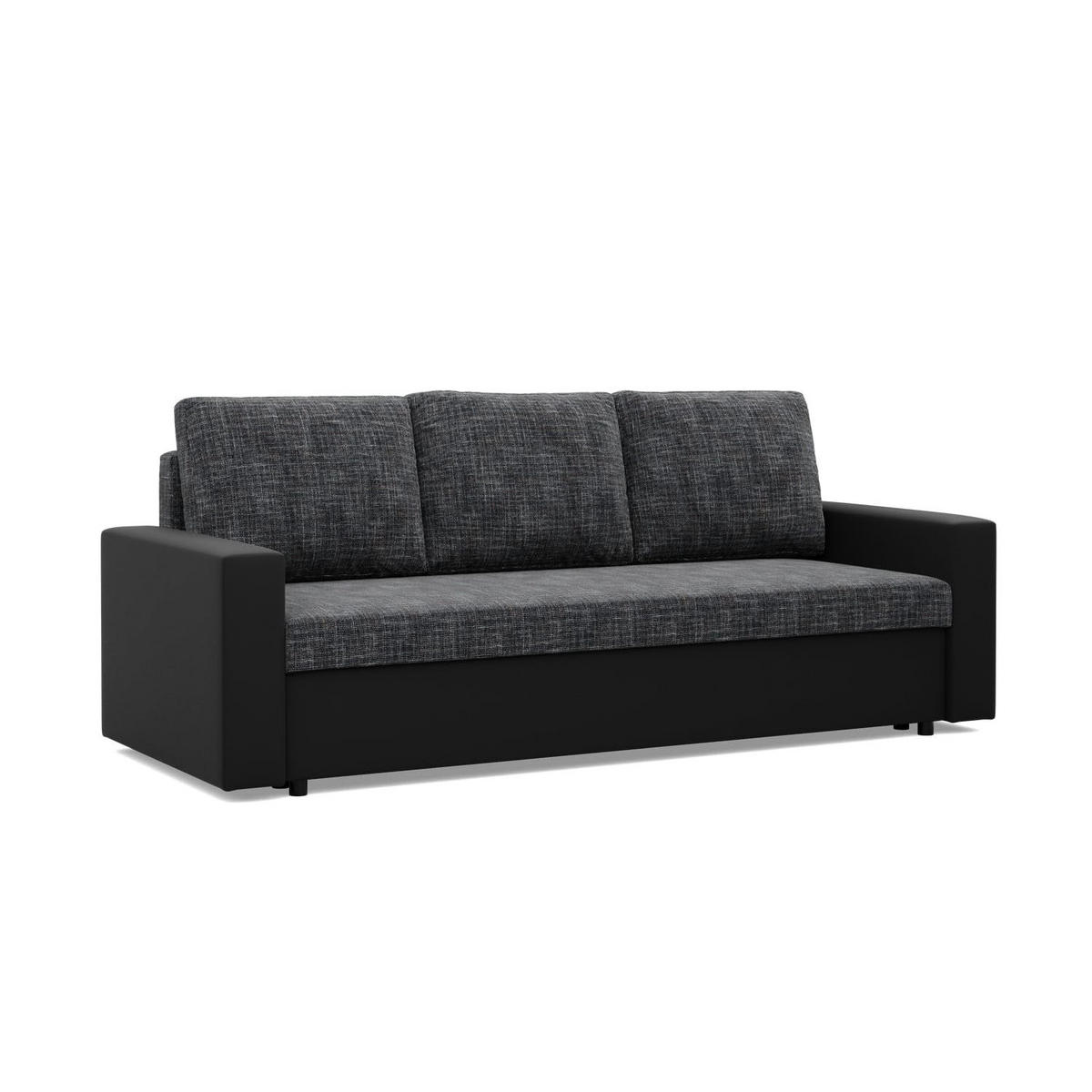 SOFA 3-SITZER MIT SCHLAFFUNKTION LUNA, Schwarz + Schwarz - Schwarz, Textil (220/92/92cm)