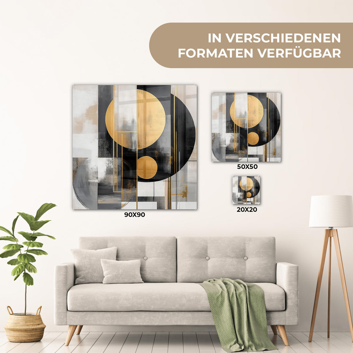 ACRYLGLASBILD Abstrakt - Gold - Silber - Formen - Ästhetisch - Modern 50x50 cm - Goldfarben, Glas (50/50cm) - MuchoWow