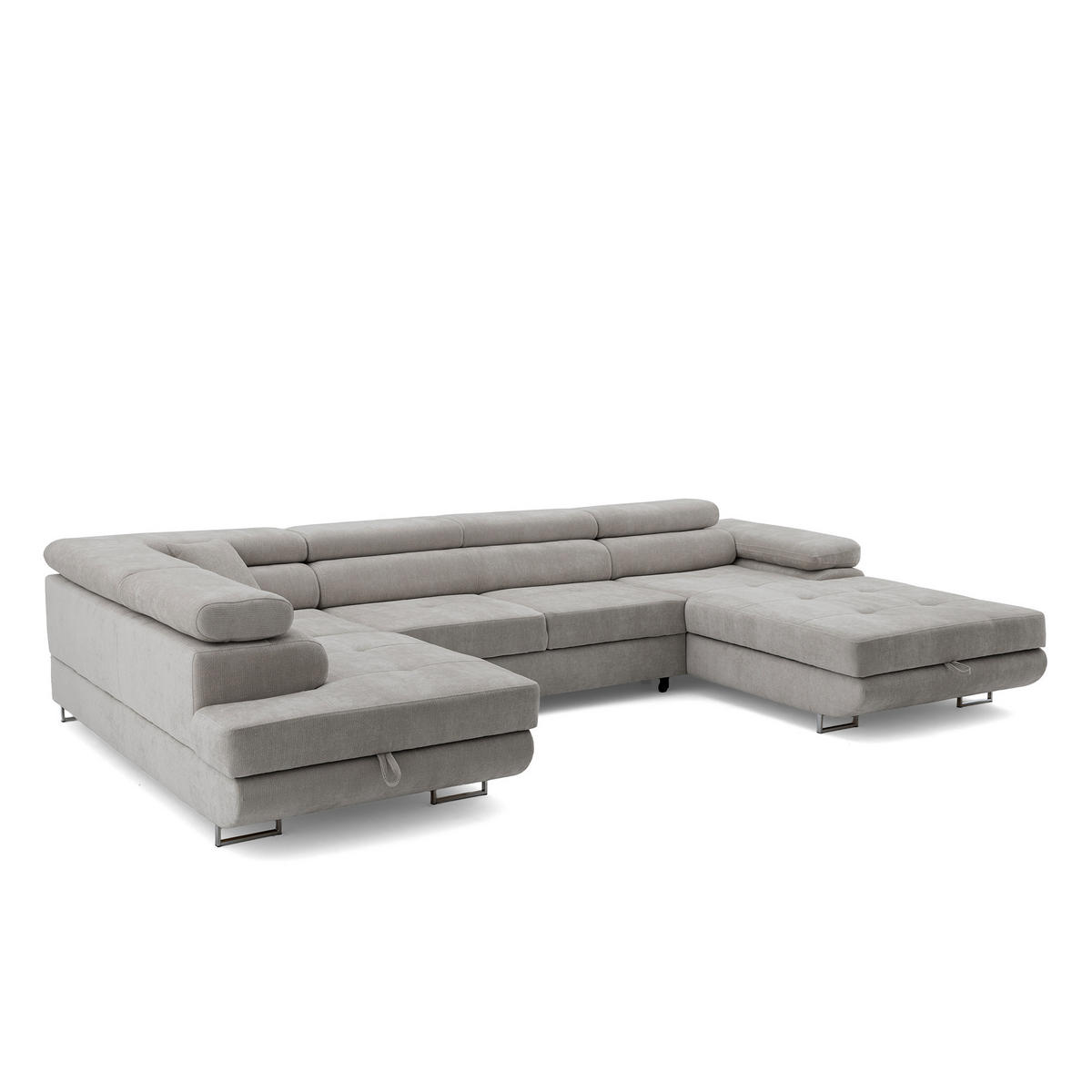 ECKSOFA U-Form WILD U Links mit Schlaffunktion 130x260 Chenille Grau - Silberfarben/Grau, Holz/Textil (350/90/203cm) - Muffo