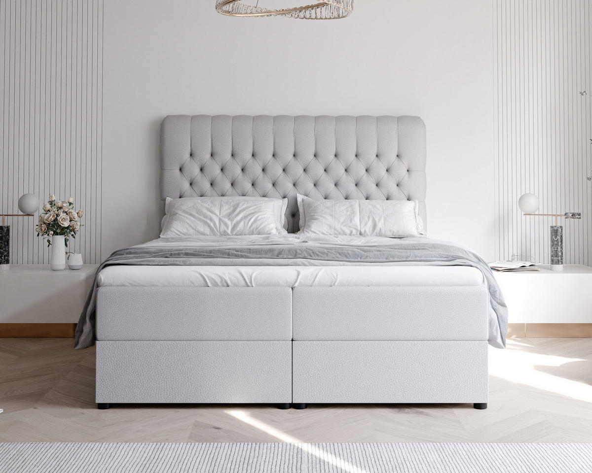 BOXBETT 200x200 cm mit Topper - Grau, Holzwerkstoff/Textil (200/200cm) - Idohome