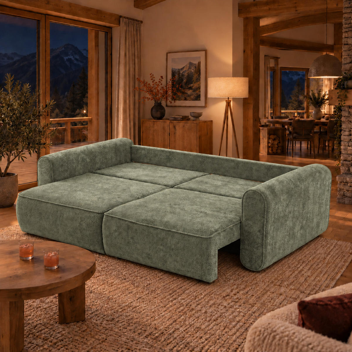 ECKSOFA MOTION mit Schlaffunktion 130x200 Webstoff Grün - Schwarz/Grün, Holz/Textil (250/166cm) - Muffo