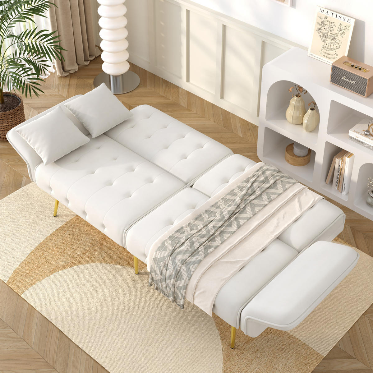 SCHLAFSOFA mit klappbaren Armlehnen und Metallfüßen - Beige, Textil (178/70/82cm) - Urban Meuble