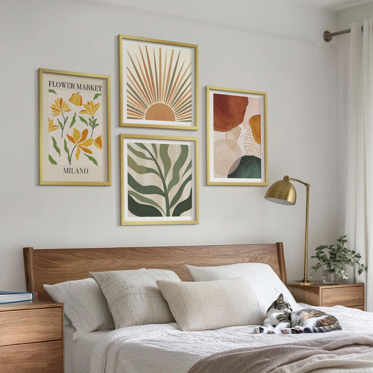 BILDER SET 4er Set - 50x50 cm & 40x60 cm Goldrahmen - Abstrakte Blumenmotive - Goldfarben, Kunststoff (50/50cm) - TULUP