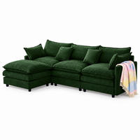 ECKSOFA mit Chenille-Bezug in Grün 154x267x85 cm, 3-Sitzer mit beweglichem Hocker - Grün, Textil (267/154cm) - IVMEU