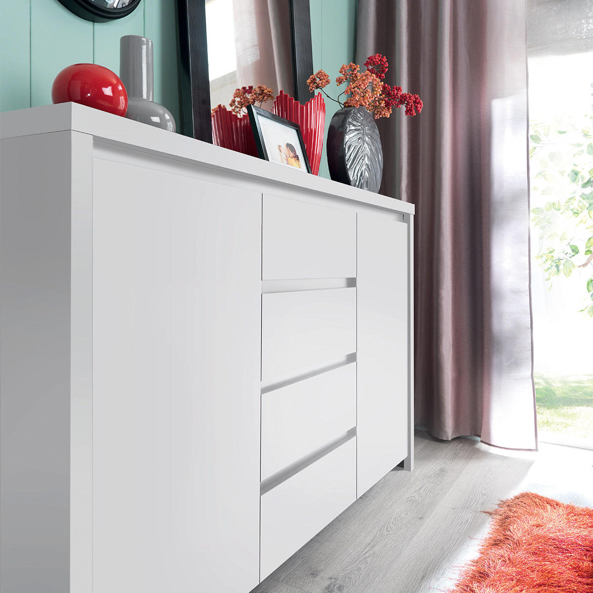 KOMODA Soren Mat belo - bela, leseni material (143.5/92/40.5cm) - Petits-meubles