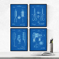POSTER Set mit 4 Blau Friseurläden Patent A4 Rahmenlos - Klar, Papier (29.7/3cm) - Nacnic