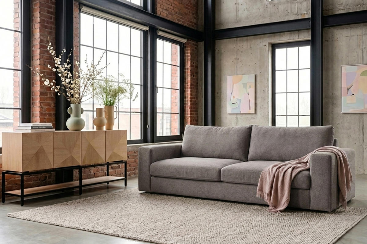 SOFA AMINA Taupe Flachgewebe - Taupe/Schwarz, Buchenholz/Textil (228/82/101cm) - KAWOLA