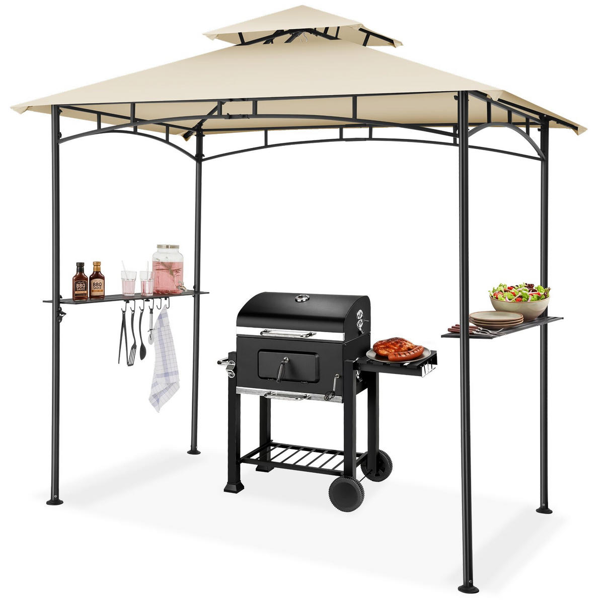GRILLPAVILLON Maracaibo, 240 x 150 x 250 cm, Sand - Sandfarben, Kunststoff (150/250/240cm) - tectake