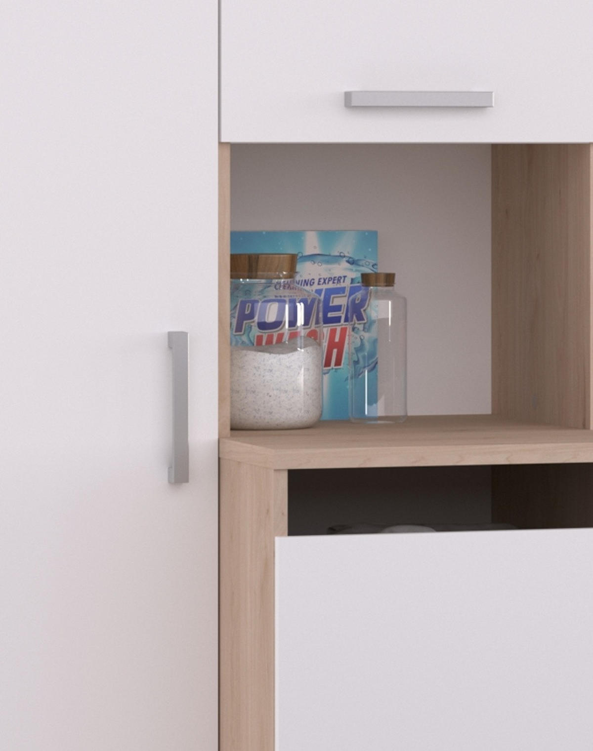 WASCHMASCINENSCHRANK weiß, Eiche Jackson, Umbauschrank Set 3-teilig 204 cm mit viel Stauraum - Eichefarben/Silberfarben, Holzwerkstoff/Kunststoff (204/184/67cm) - Parisot Meuble