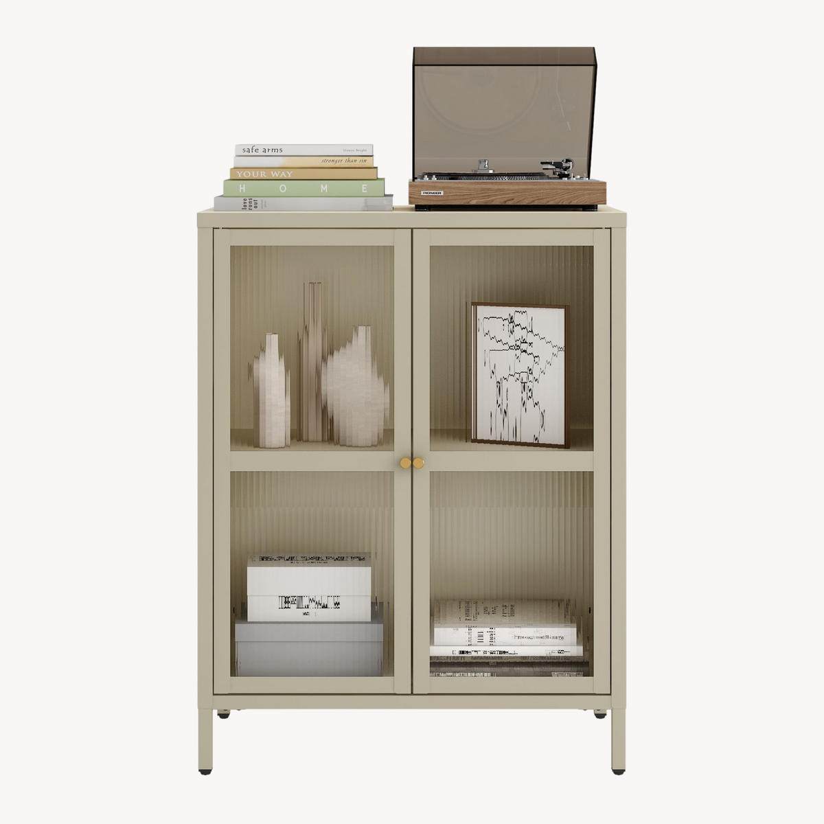 VITRINE Säkylä - Transparent/Beige, Glas/Metall (64/84/35cm) - [en.casa]