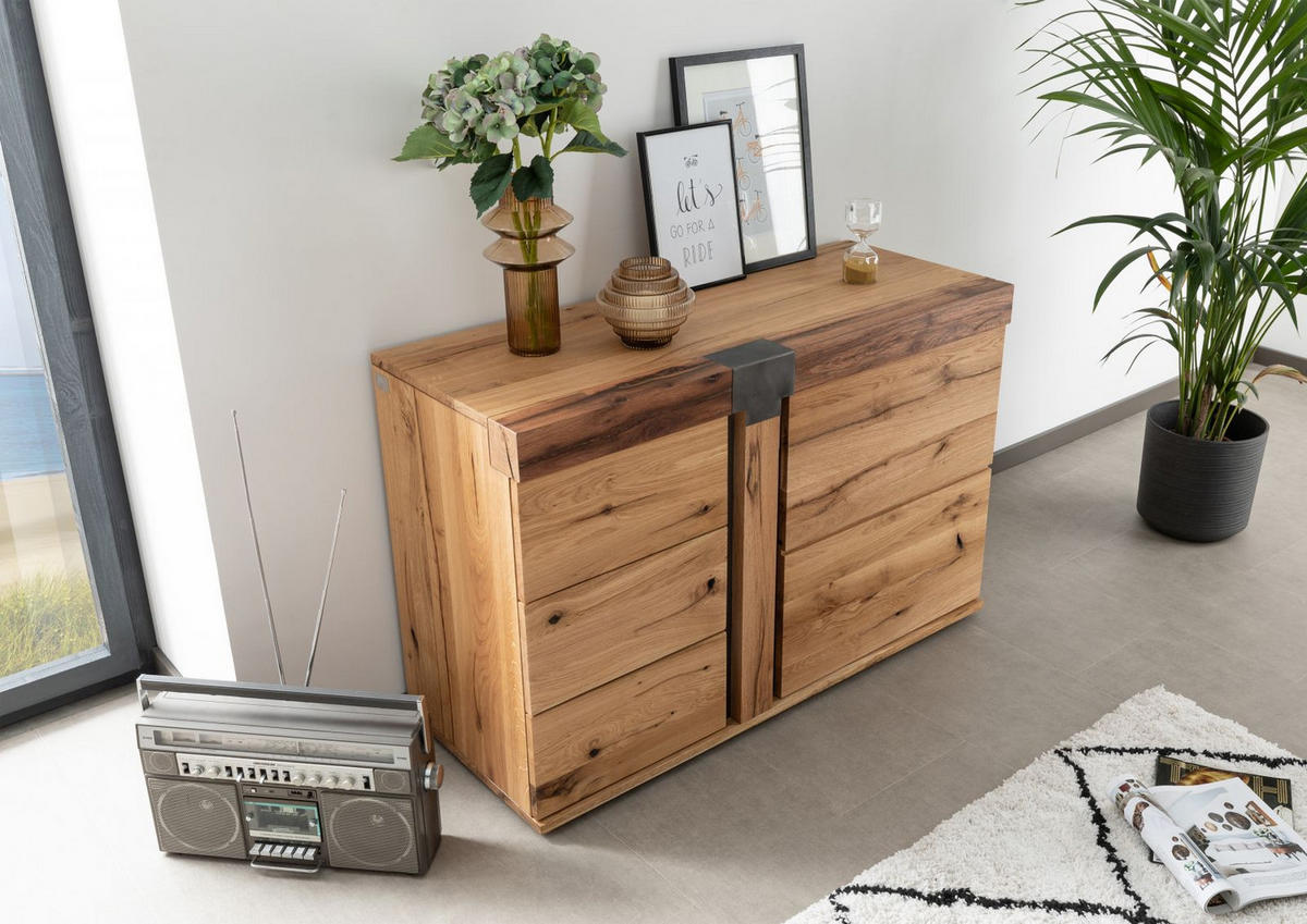 SIDEBOARD Wildeiche / Zerreiche 115x45x75 natur geölt NEW AMSTERDAM #09 - Braun, Holz (115/75/45cm) - Massivmoebel24