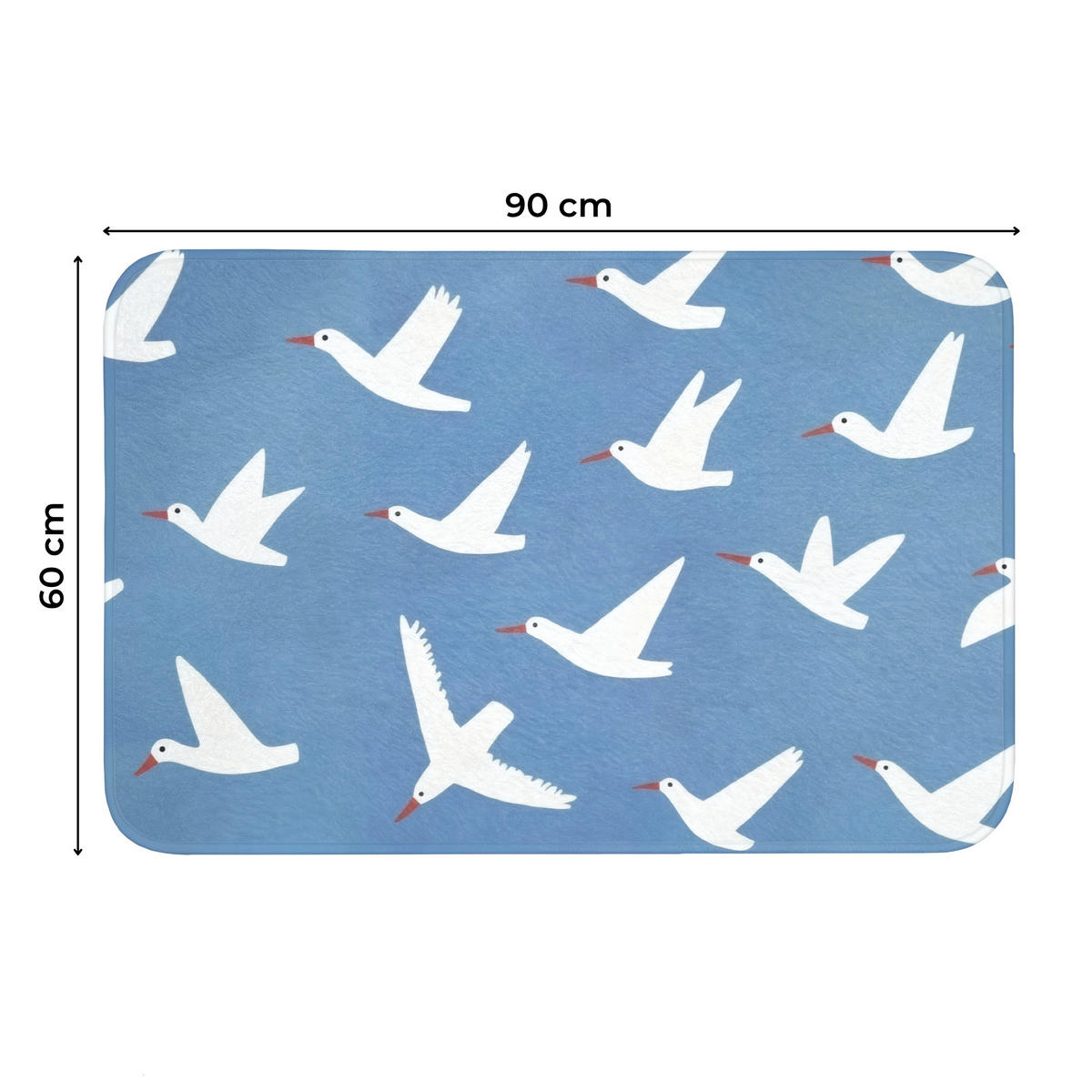 WC PŘEDLOŽKA Ptáci - bílá - vzor 90x60 cm - modrá, textil/plast (90/1cm) - OnlyWow