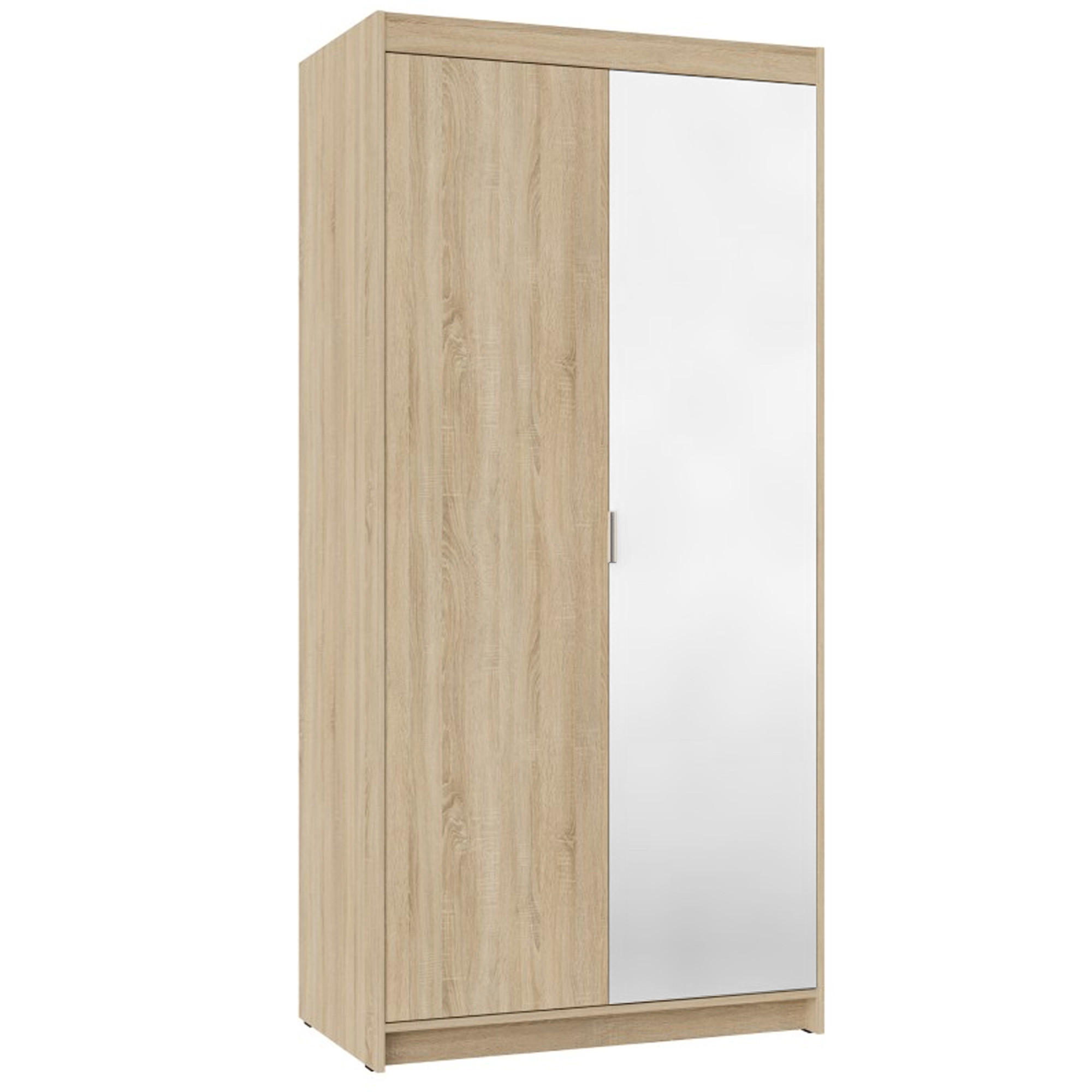 DREHTÜRENSCHRANK Elena mit 2 Türen und Spiegel, 90 cm, Sonoma Eiche - Sonoma Eiche, Holzwerkstoff (90/190/53cm) - Beautysofa