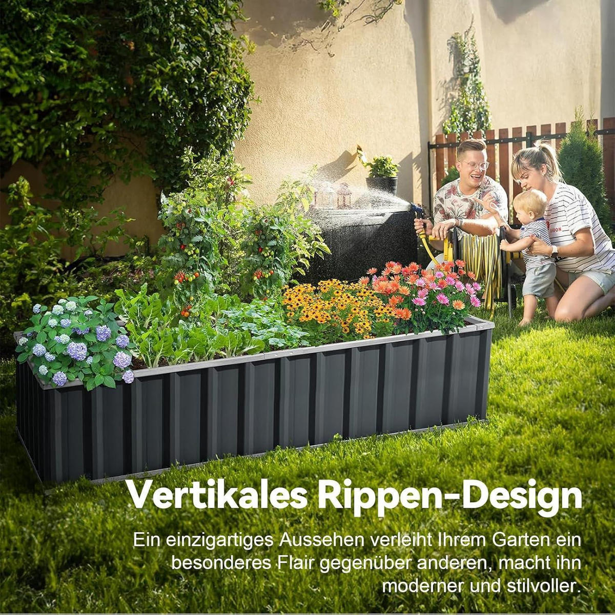 HOCHBEET 174 x 90 x 46 cm verzinkter Stahl Grau - Schwarz, Metall (91.4/45.7/172.7cm)