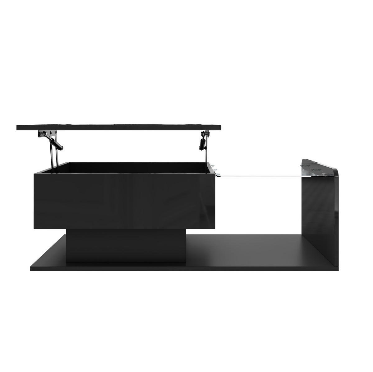 COUCHTISCH aus Spanplatte 100x50x33/47,5 cm in Schwarz mit LED-Lichtleiste - Schwarz, Holzwerkstoff (110/50/47.5cm) - Modfu