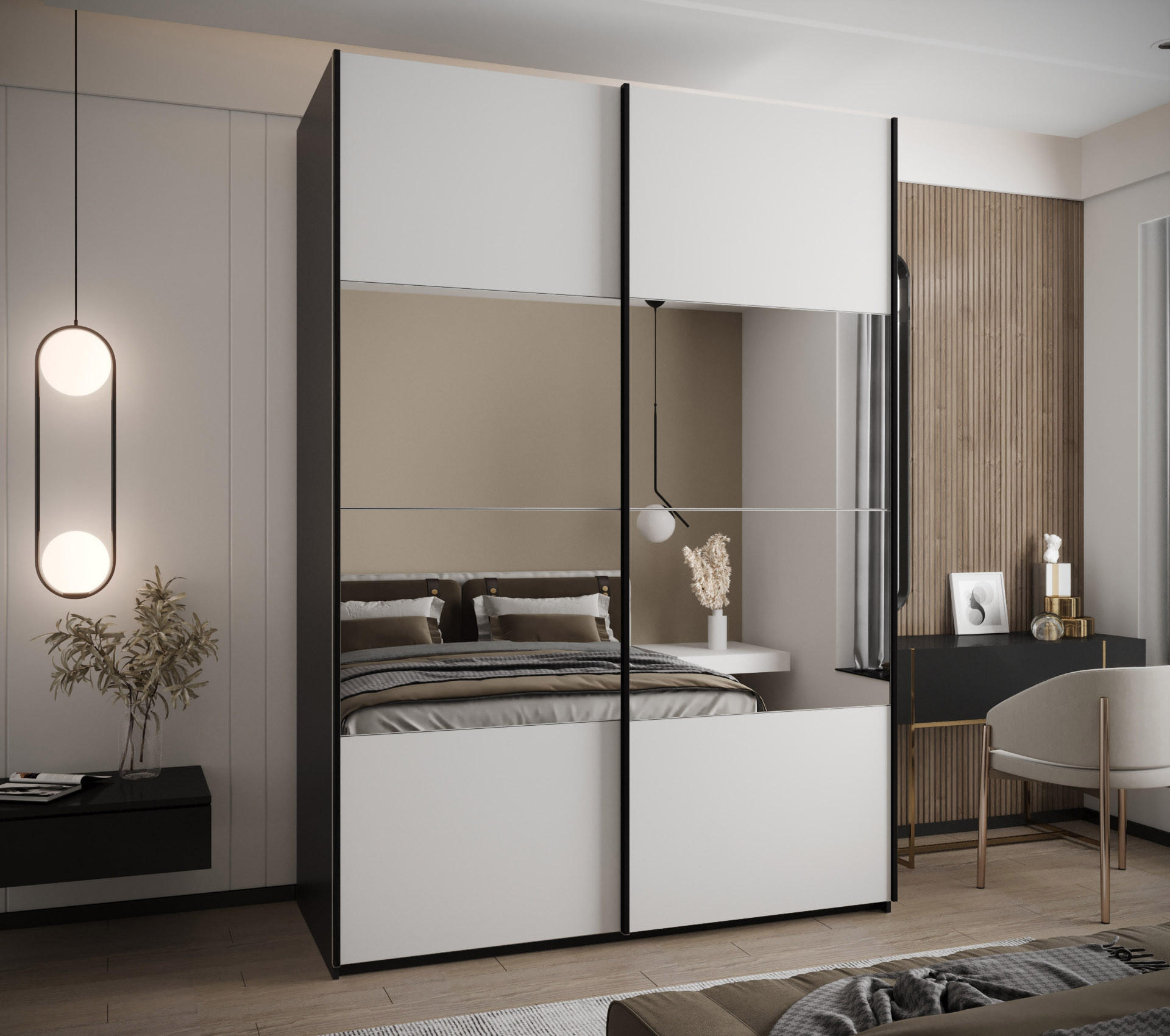 SCHWEBETÜRENSCHRANK 245,5/170/64 2-türig - Schwarz/Weiß, Holz/Metall (170/245/64cm) - Abiks Möbel