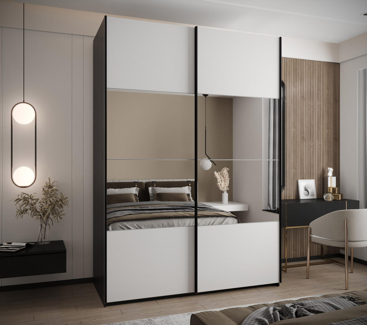 SCHWEBETÜRENSCHRANK 245,5/170/64 2-türig - Schwarz/Weiß, Holz/Metall (170/245/64cm) - Abiks Möbel