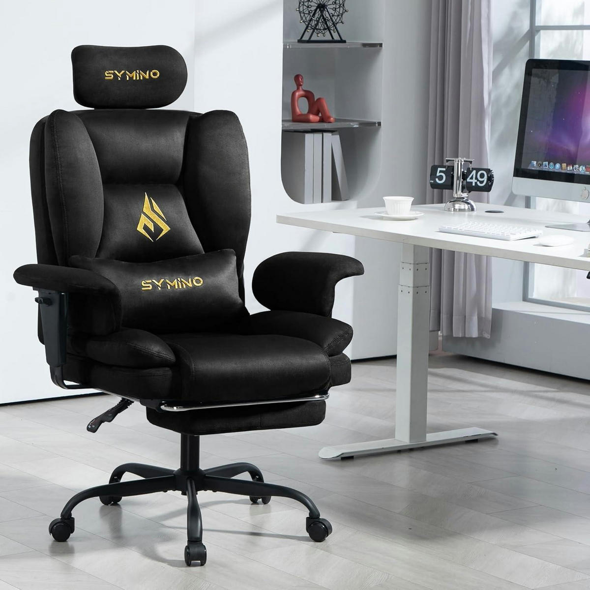 GAMING Stuhl mit Fußstütze Wildlederimitat Schwarz - Schwarz, Kunststoff (57/124/54cm)