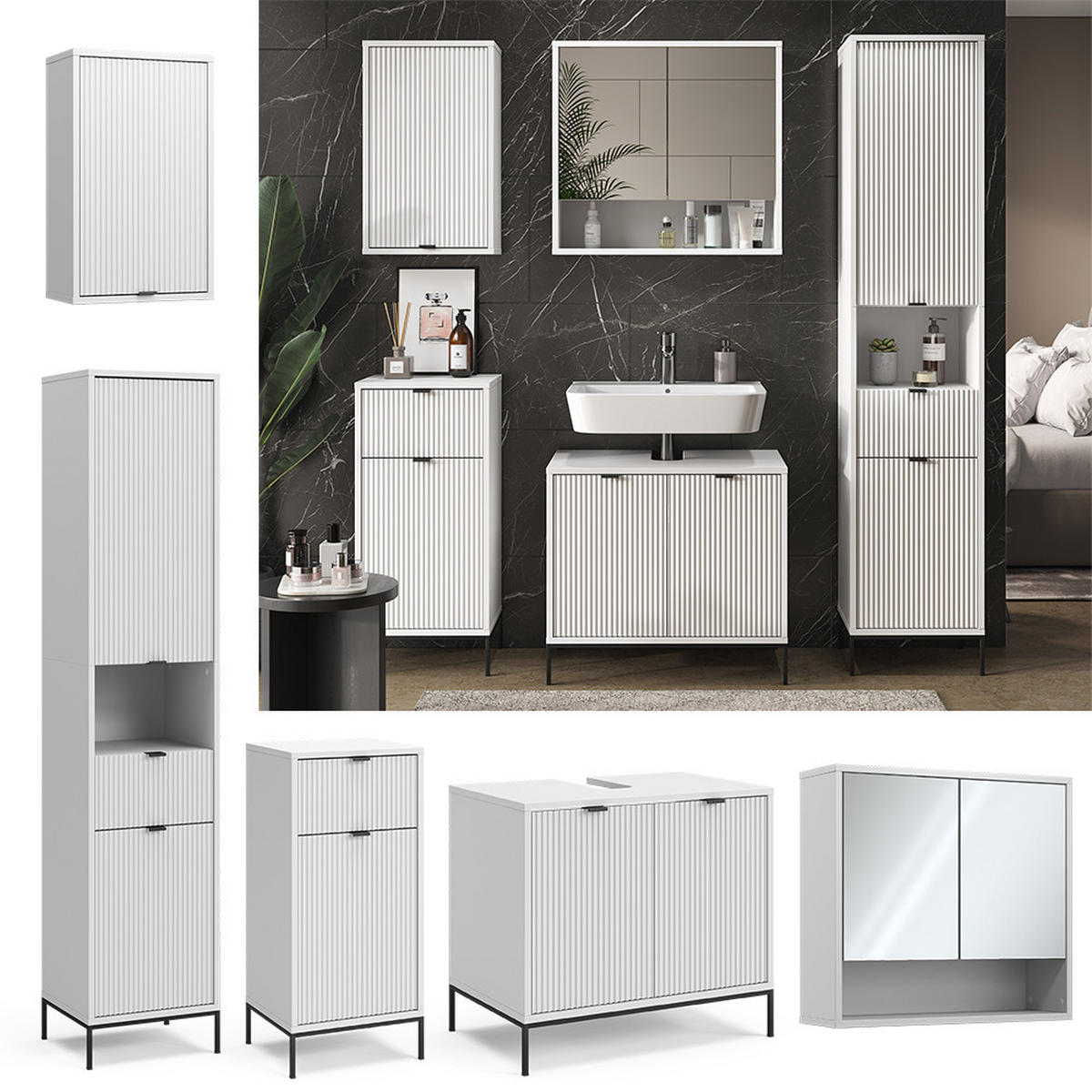 BADMÖBEL-SET Eliza Weiß 5 Teile - Weiß, Holzwerkstoff (70/63/45cm) - Vicco