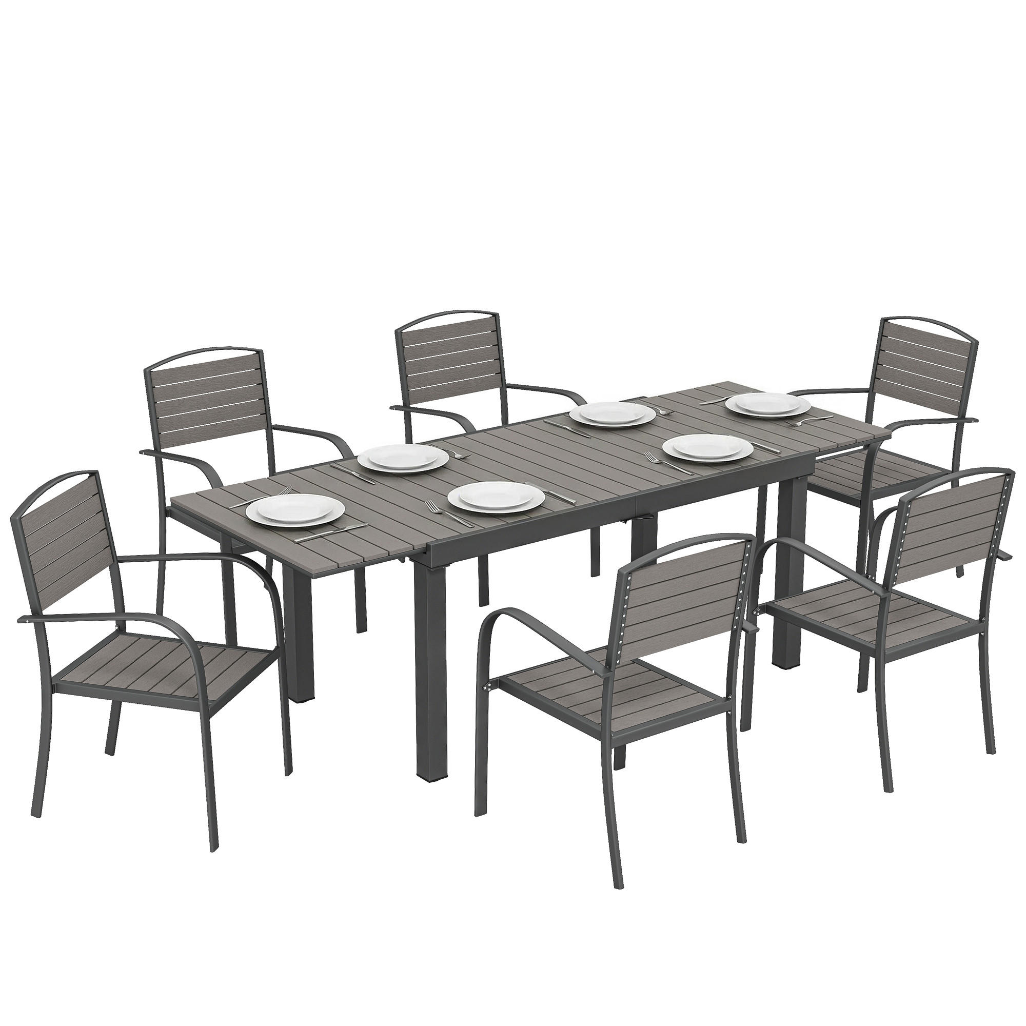 GARTENMÖBEL SET 7-teilig DE-09916 Holzoptik - Grau, Metall - ComfortXL