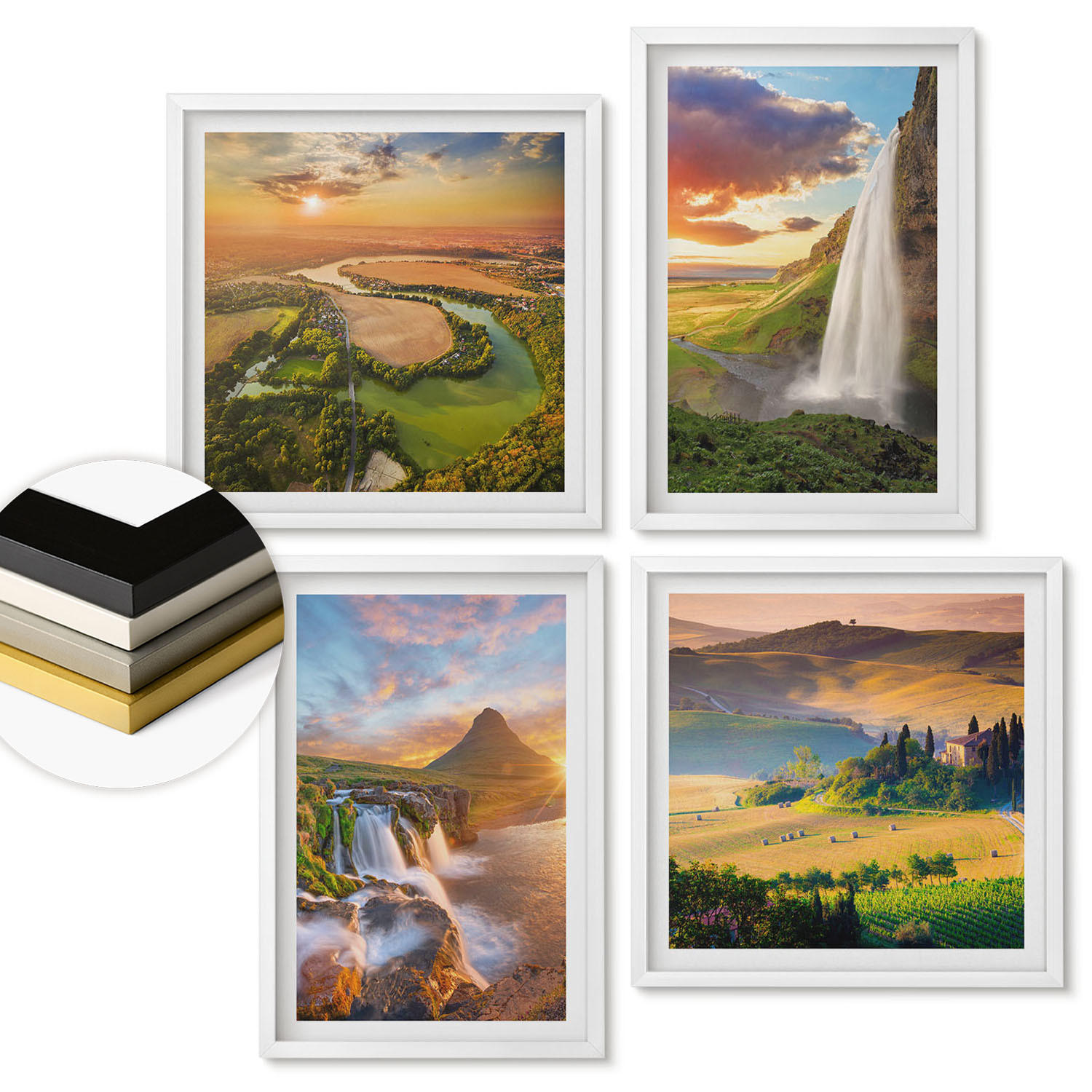 WANDBILDER 4er-Set - 50x50 cm & 40x60 cm Weißer Rahmen - Italienische Sonnenuntergänge - Weiß, Kunststoff (50/50cm) - ArtPrintCave