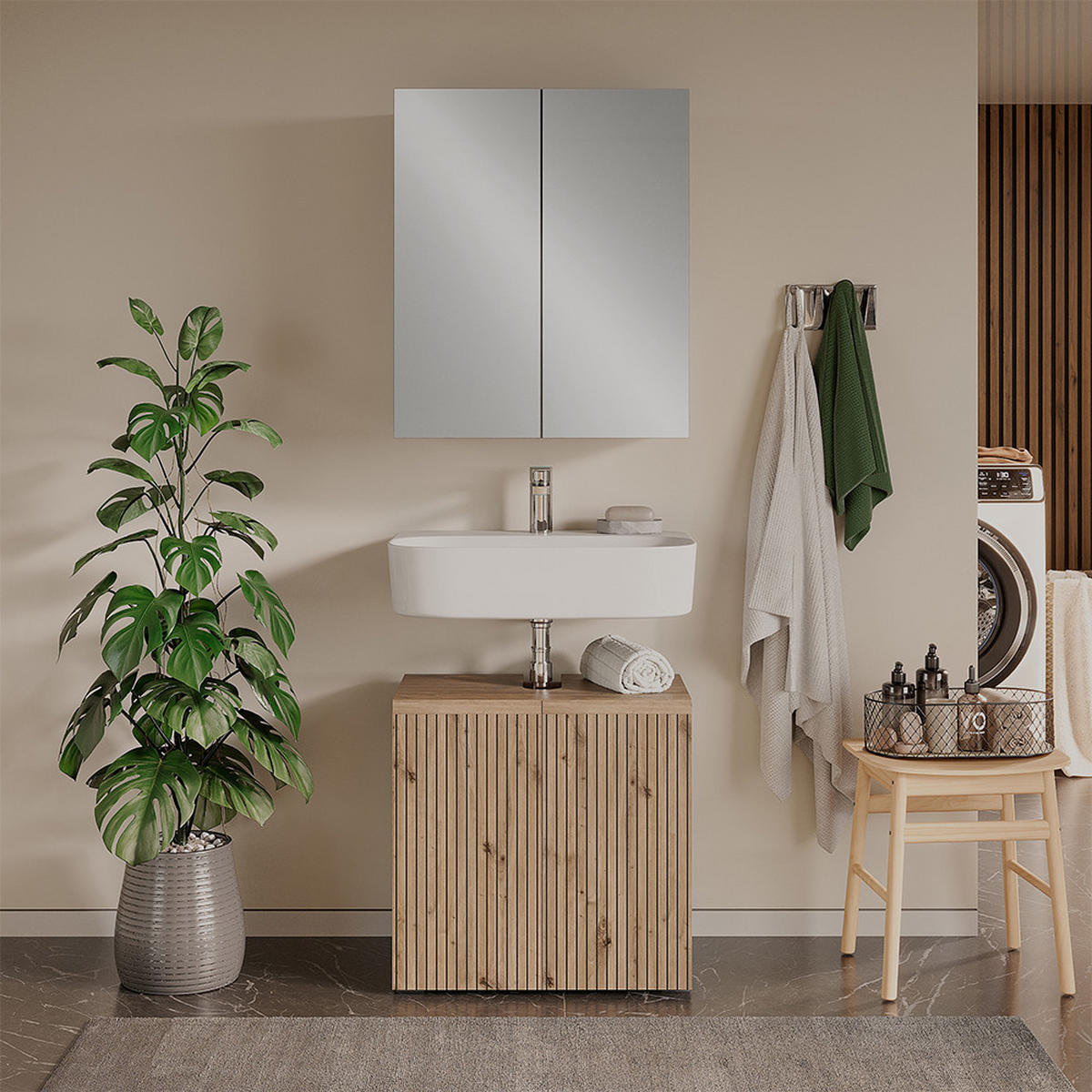 BADMÖBEL-SET Takumi Artisan 2 Teile - Hellgrau, Holzwerkstoff (60/58/35cm) - Vicco