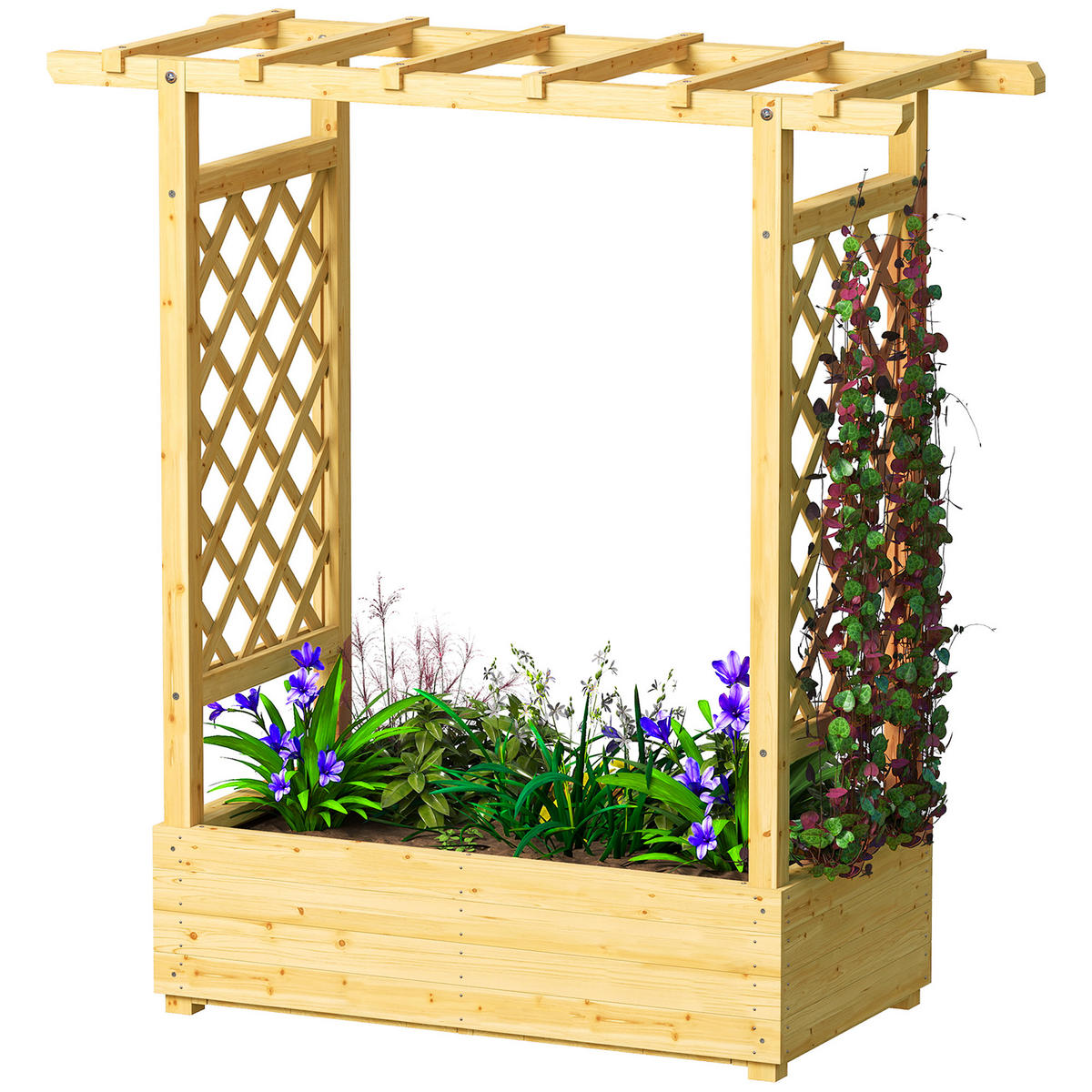HOCHBEET DE-12227 mit seitl. u. oberem Rankgitter Natur - Naturfarben, Holz (110/113/44cm) - ComfortXL