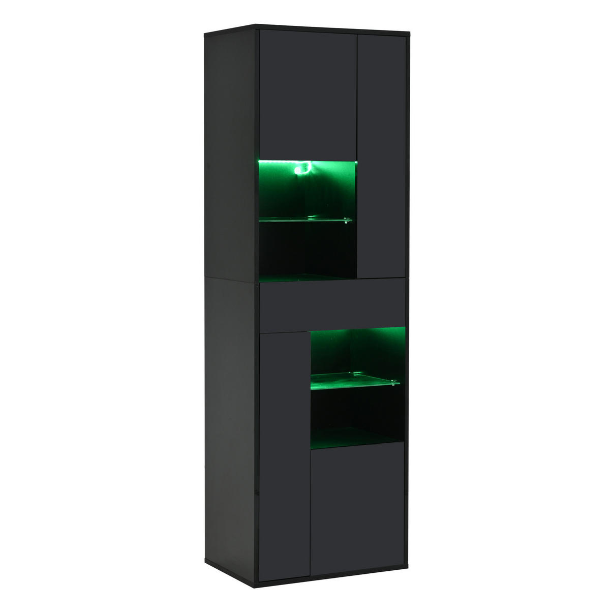 VITRINE 55/38/170 cm aus Spanplatte mit LED-Beleuchtung und Hochglanzfront Schwarz - Schwarz, Holzwerkstoff (55/170/38cm) - Modenvie