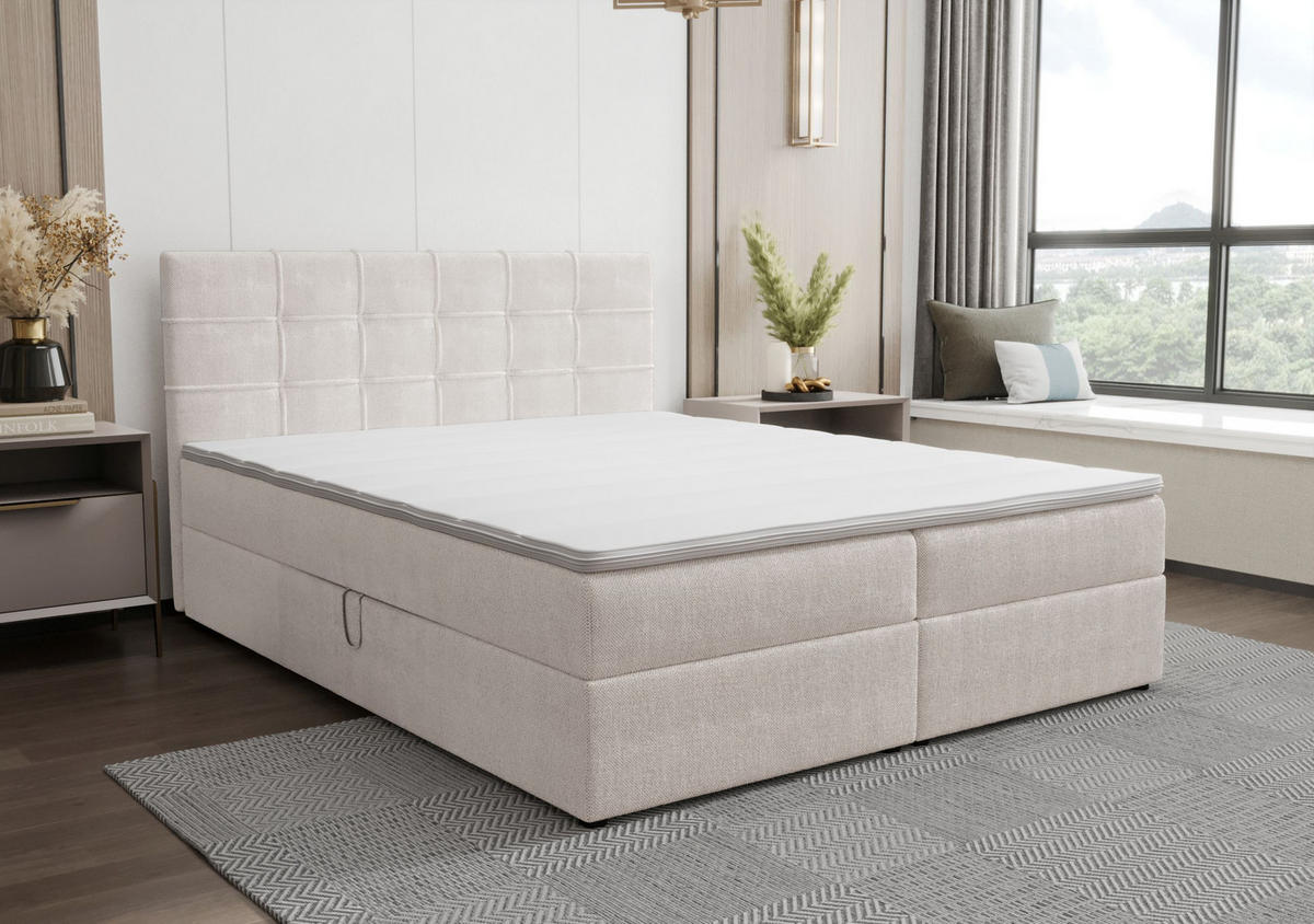 BOXBETT KIDA mit Matratze H3, Bonell und Topper 160x200 Curio 02 - Creme, Textil (160/200cm) - Bedante