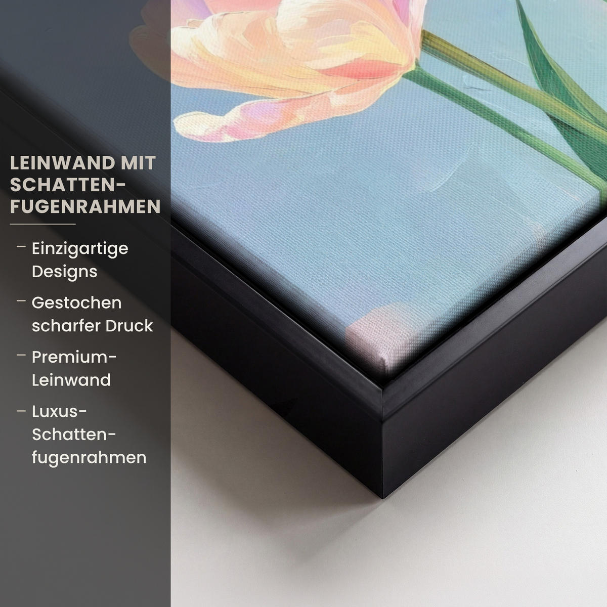 LEINWAND Bilder mit Rahmen - Tulpen - Rosa Akzente - Blau - 20x30 - Pastellblau, Textil (20/30cm) - MuchoWow