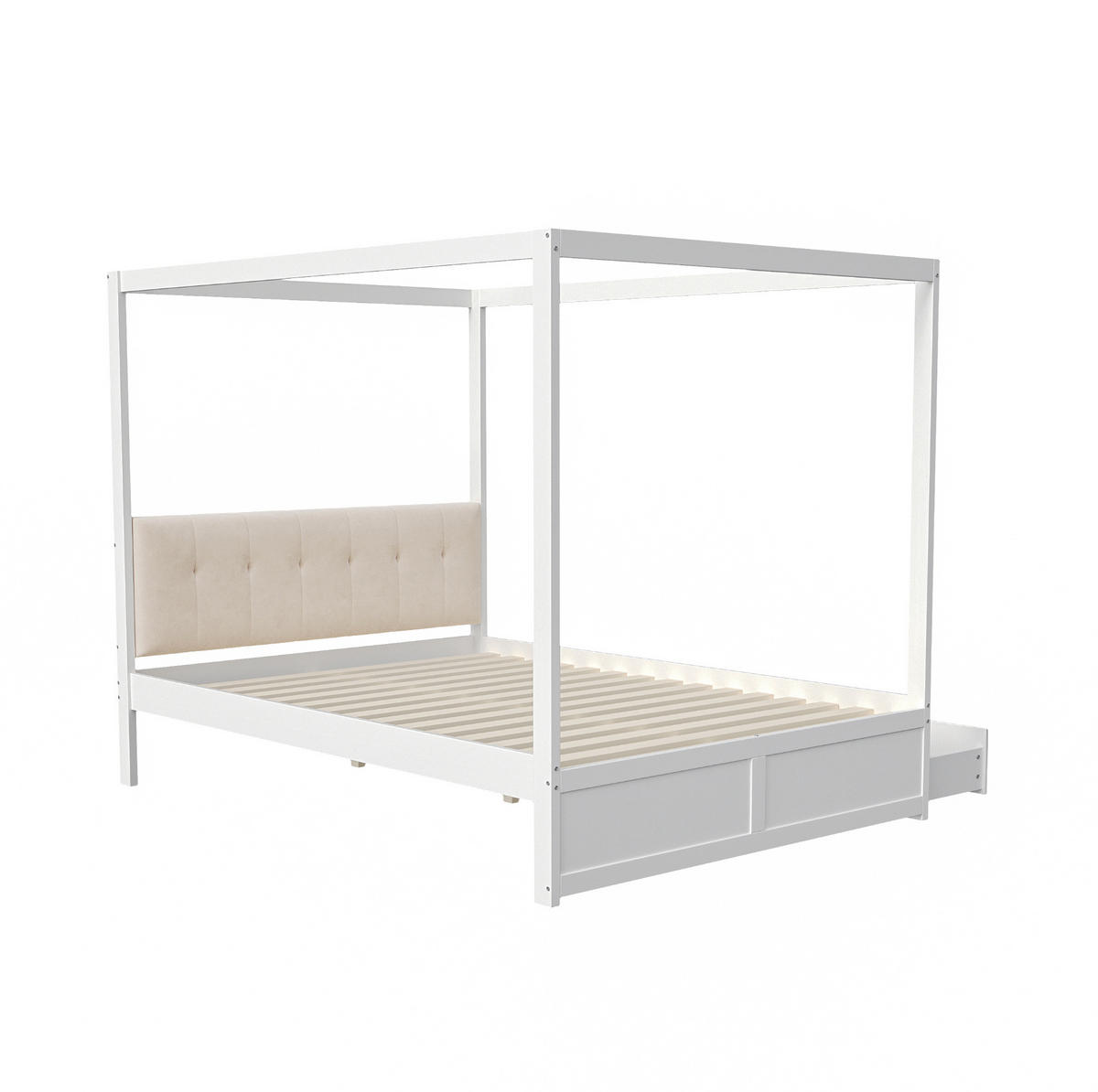 BETT mit Kopfteil 140/200 cm in Weiß – mit 2 Schubladen & inkl. Lattenrost - Weiß, Holz (140/200cm) - BEAOK