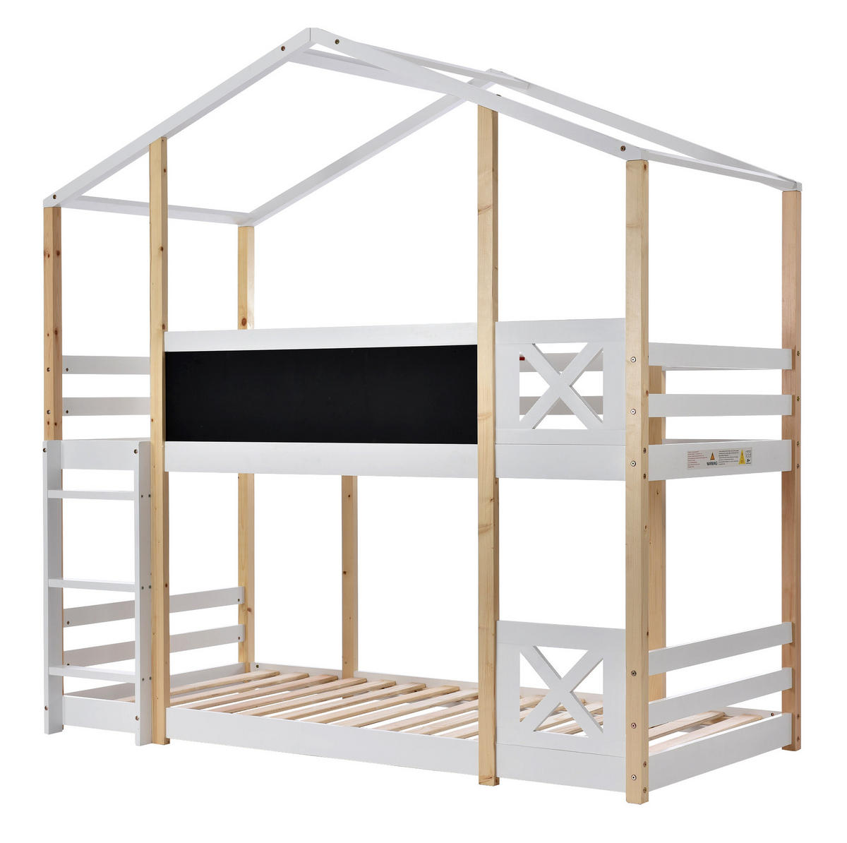 HAUSBETT 90/200 cm in Weiß mit Leiter und Tafel, Hochbett aus Massivholz - Weiß, Holz (90/200cm) - Flora Grace
