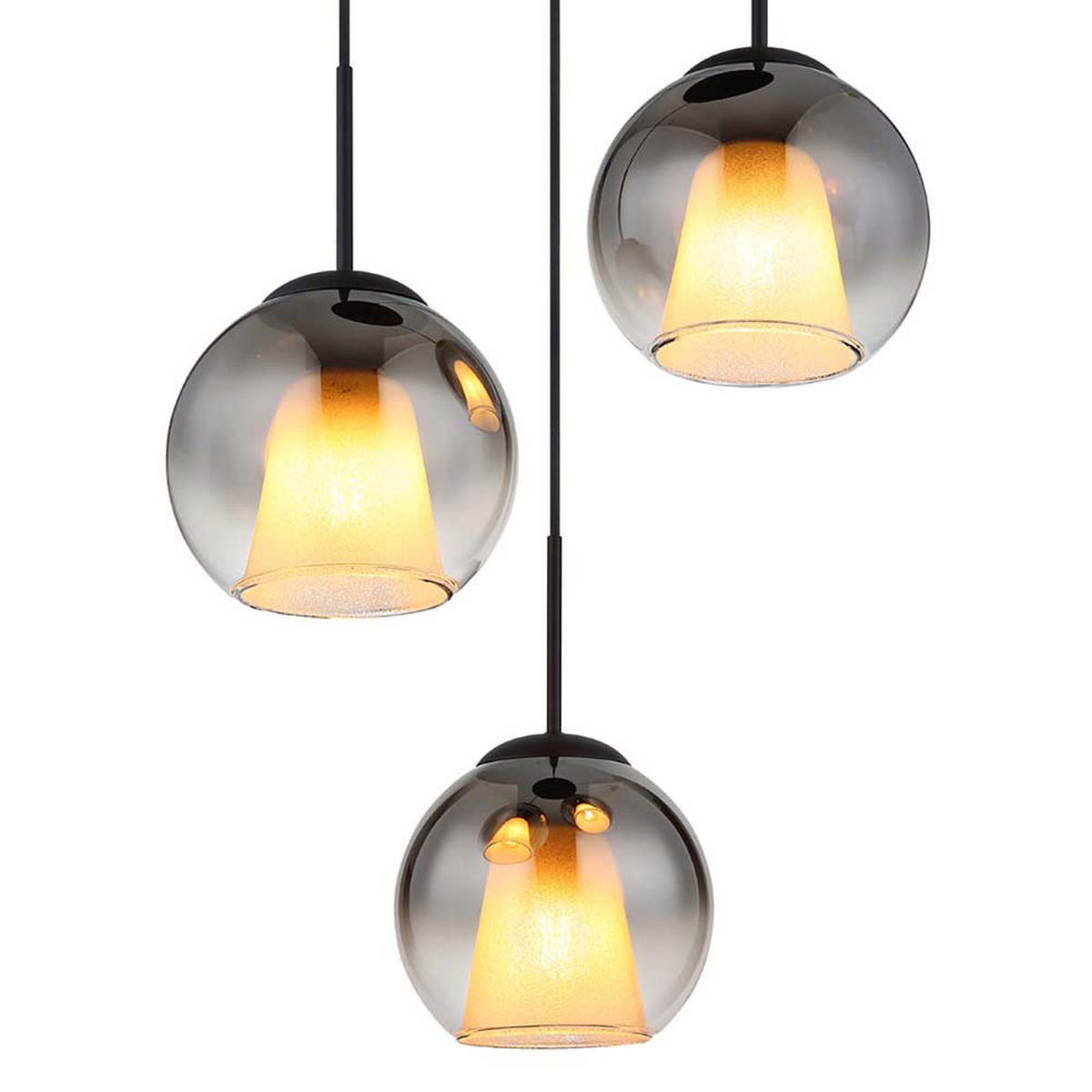 PENDELLEUCHTE BARRY Metall Glas Schwarz, 3-flammig - Schwarz, Glas (45/45/120cm) - Globo Lighting