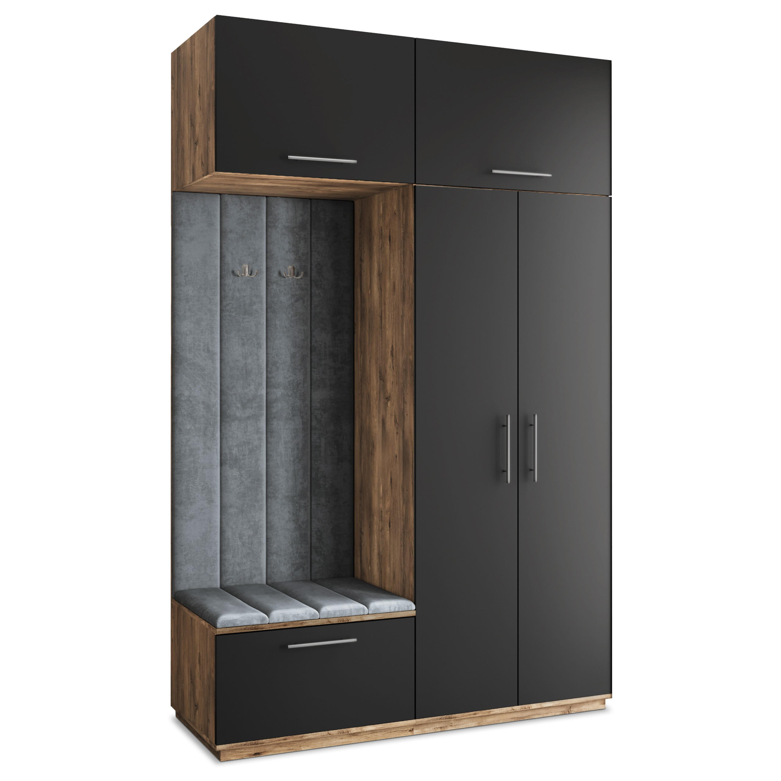 Masseno Garderobenschrank Eiche, Schwarz, Grau 150x240x60 cm