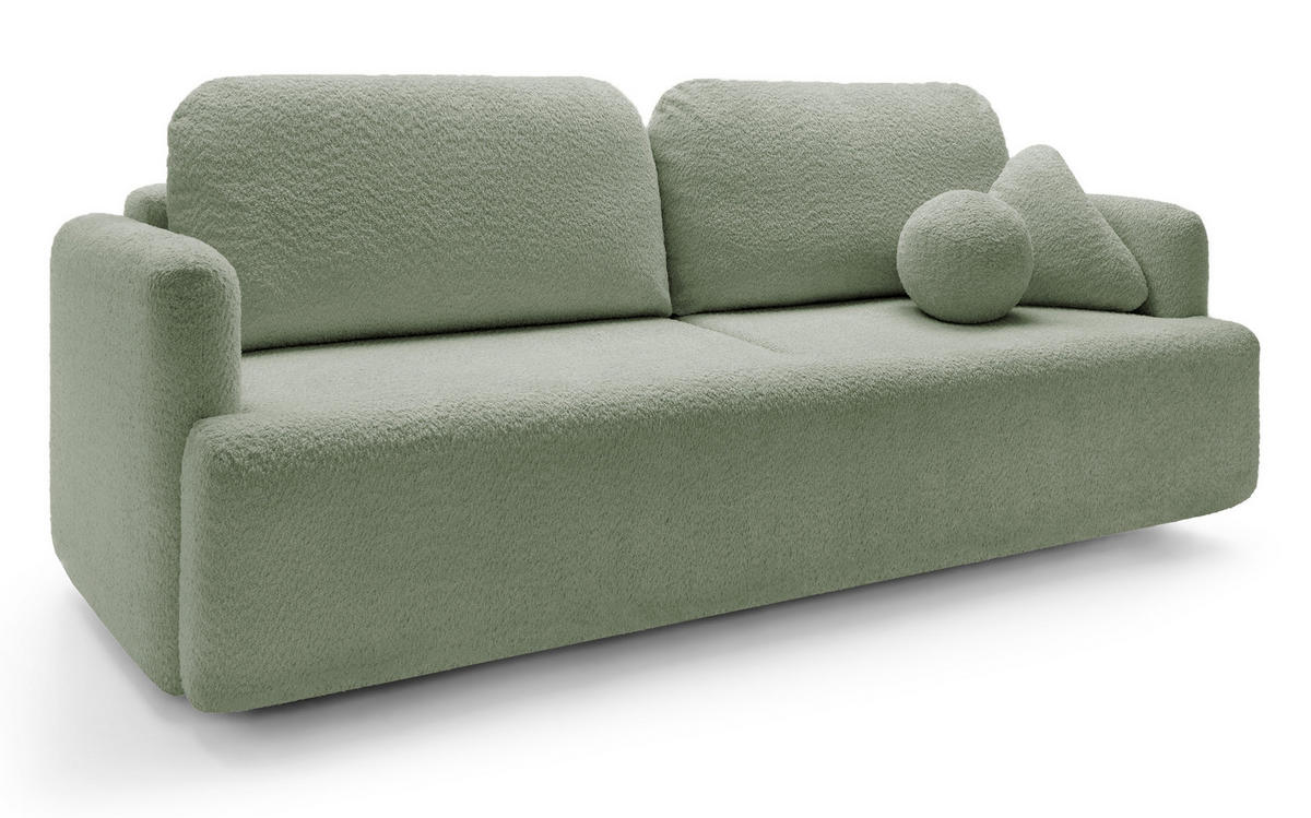 SCHLAFSOFA Lambina Salbeigrün Boucle - Salbeigrün/Schwarz, Kunststoff/Textil (227/92/104cm) - Selsey