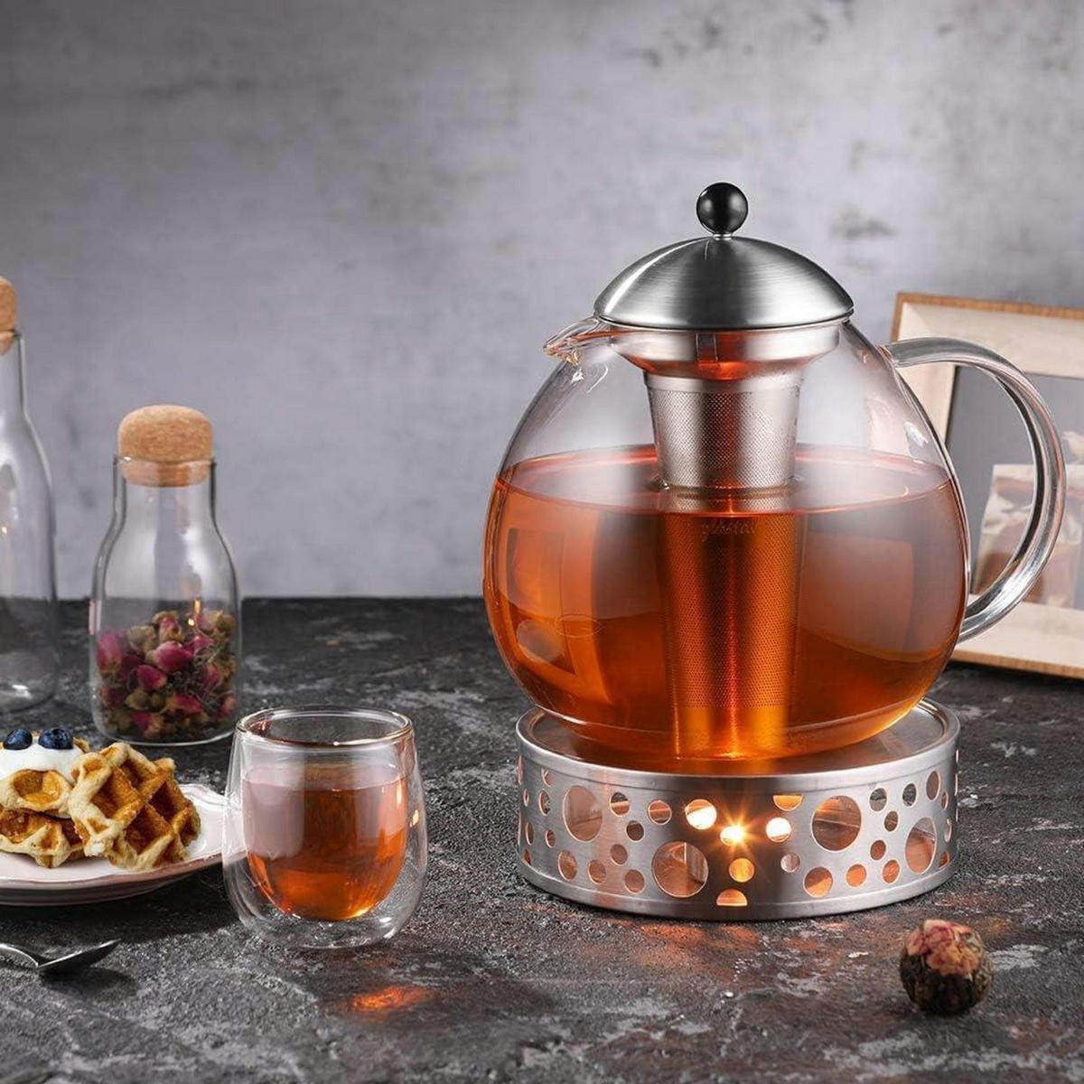 TEEKANNE 2000ml mit Edelstahlsieb Borosilikatglas hitzebeständig - Transparent, Glas (19.1/18.5cm)