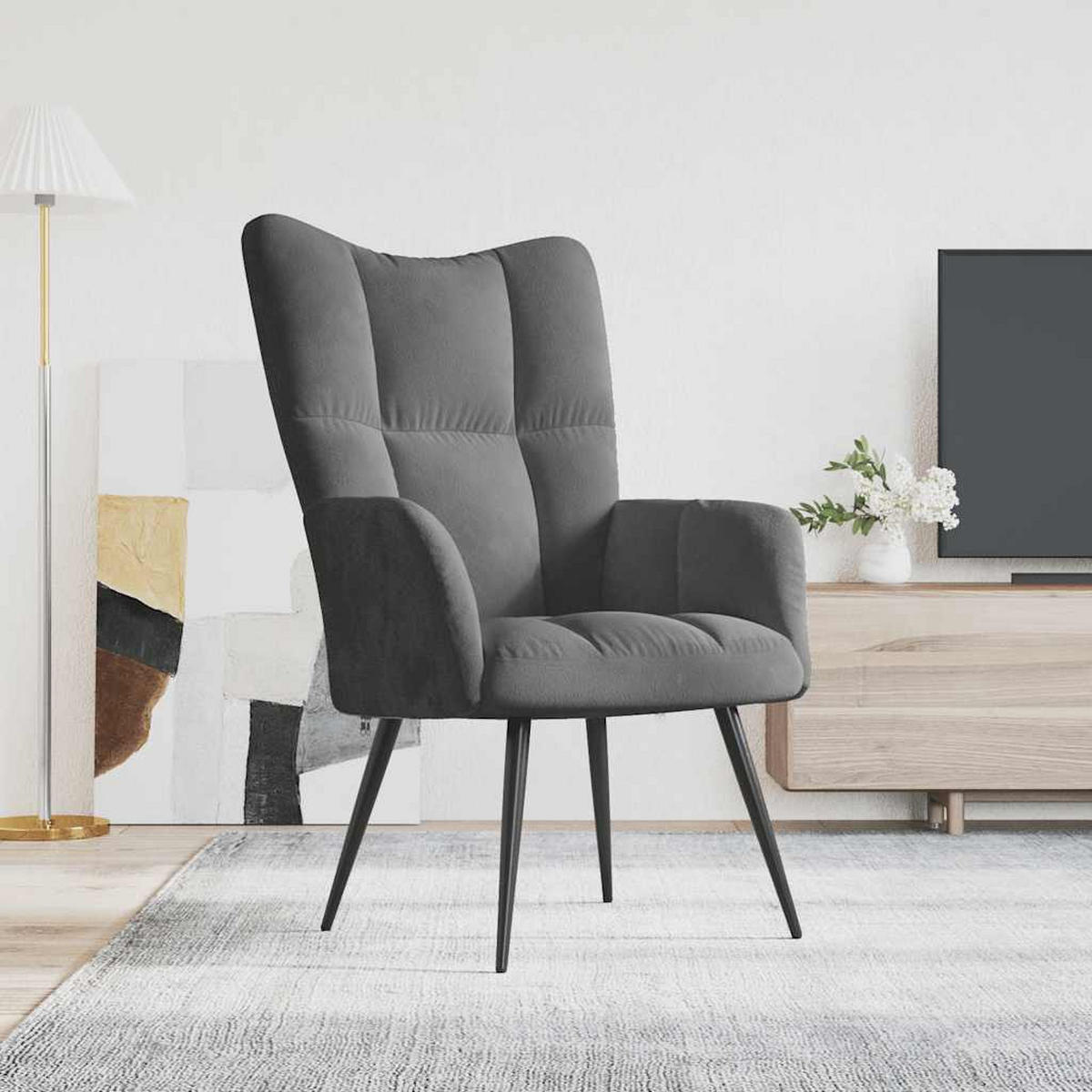 RELAXSESSEL Dunkelgrau Samt - Dunkelgrau/Schwarz, Textil/Metall (70/96.5/61cm) - vidaXL